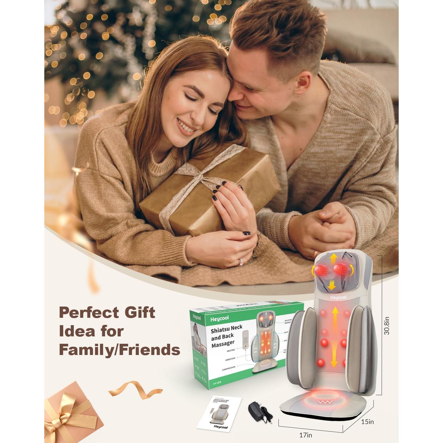 Shiatsu Neck Back Massager with Heat, 2025 Upgraded Massage Chiar Pad with Height Adjustment, Compression, Vibration, Full Body Seat Massager for Home, Office, Gifts for Men, Women