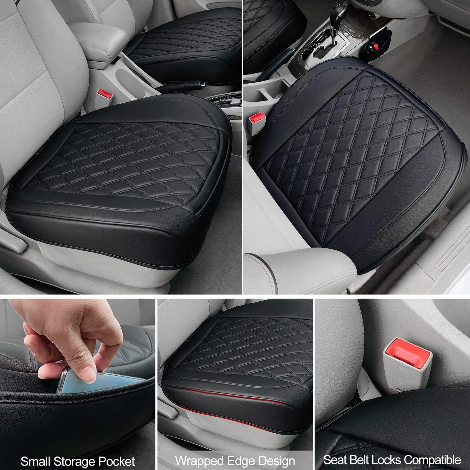 Funda de Asiento de Coche BEITK 2 Piezas Cuero Negro Impermeable