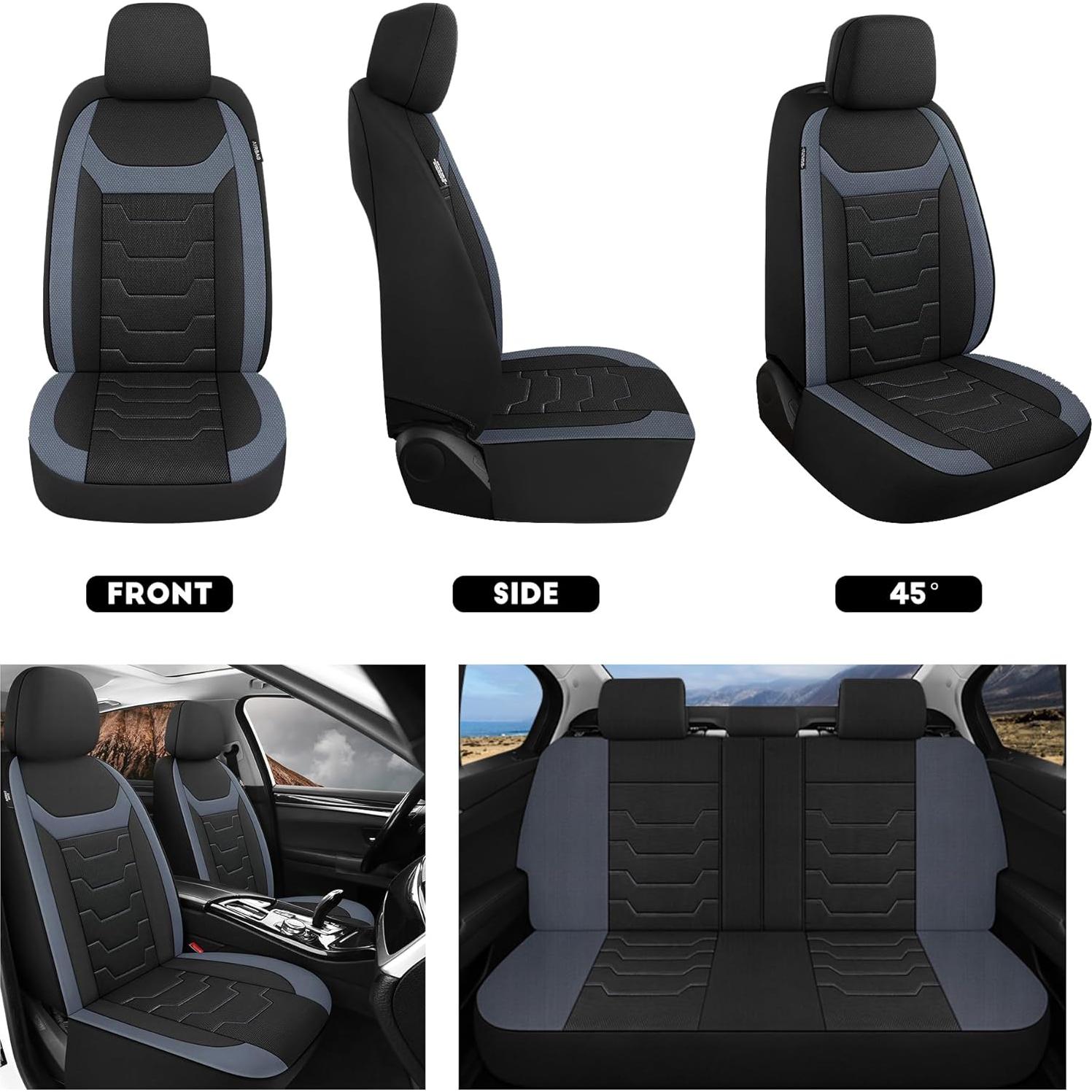 Cubiertas de Asiento de Coche AOKAOK Juego Completo Negro/Gris