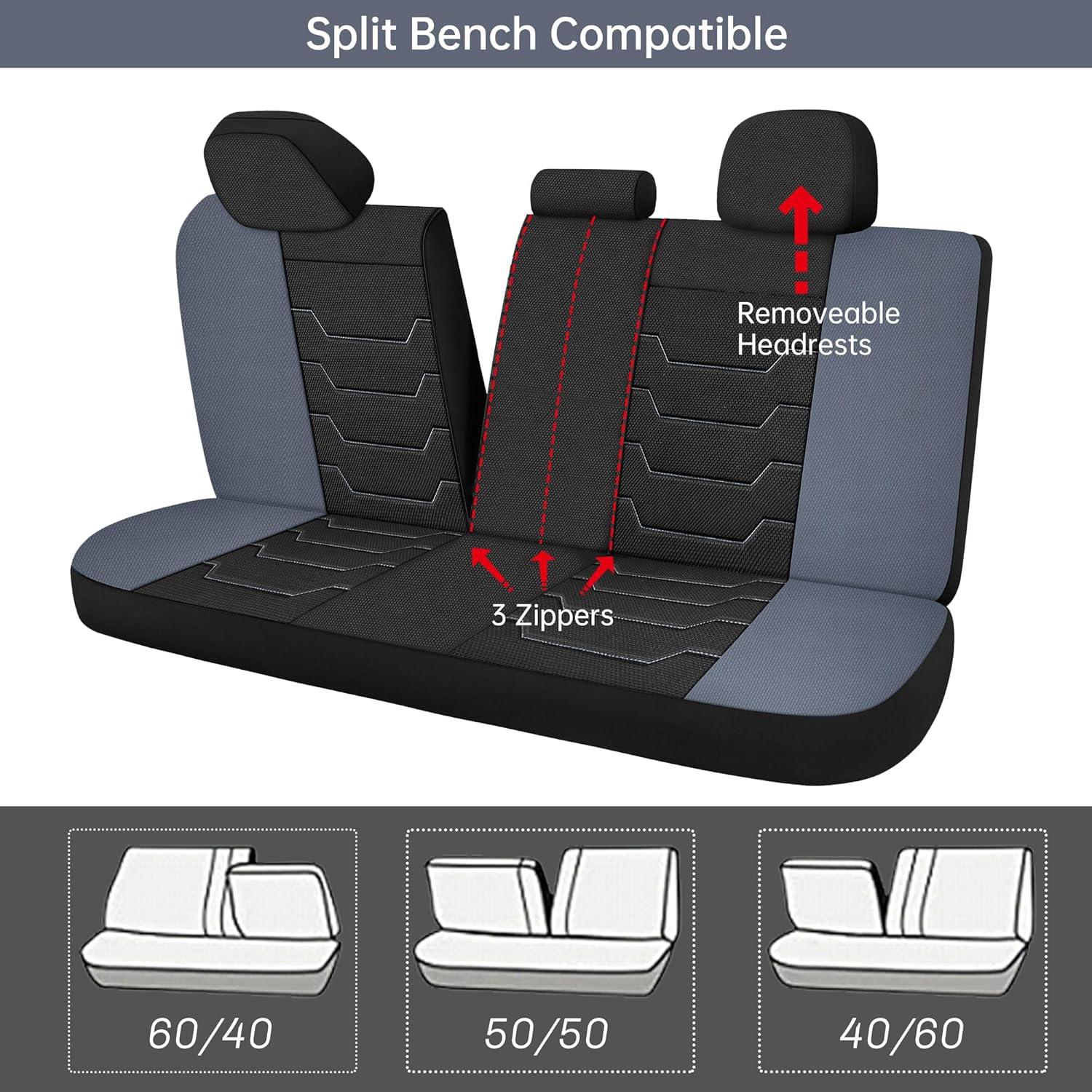 Cubiertas de Asiento de Coche AOKAOK Juego Completo Negro/Gris
