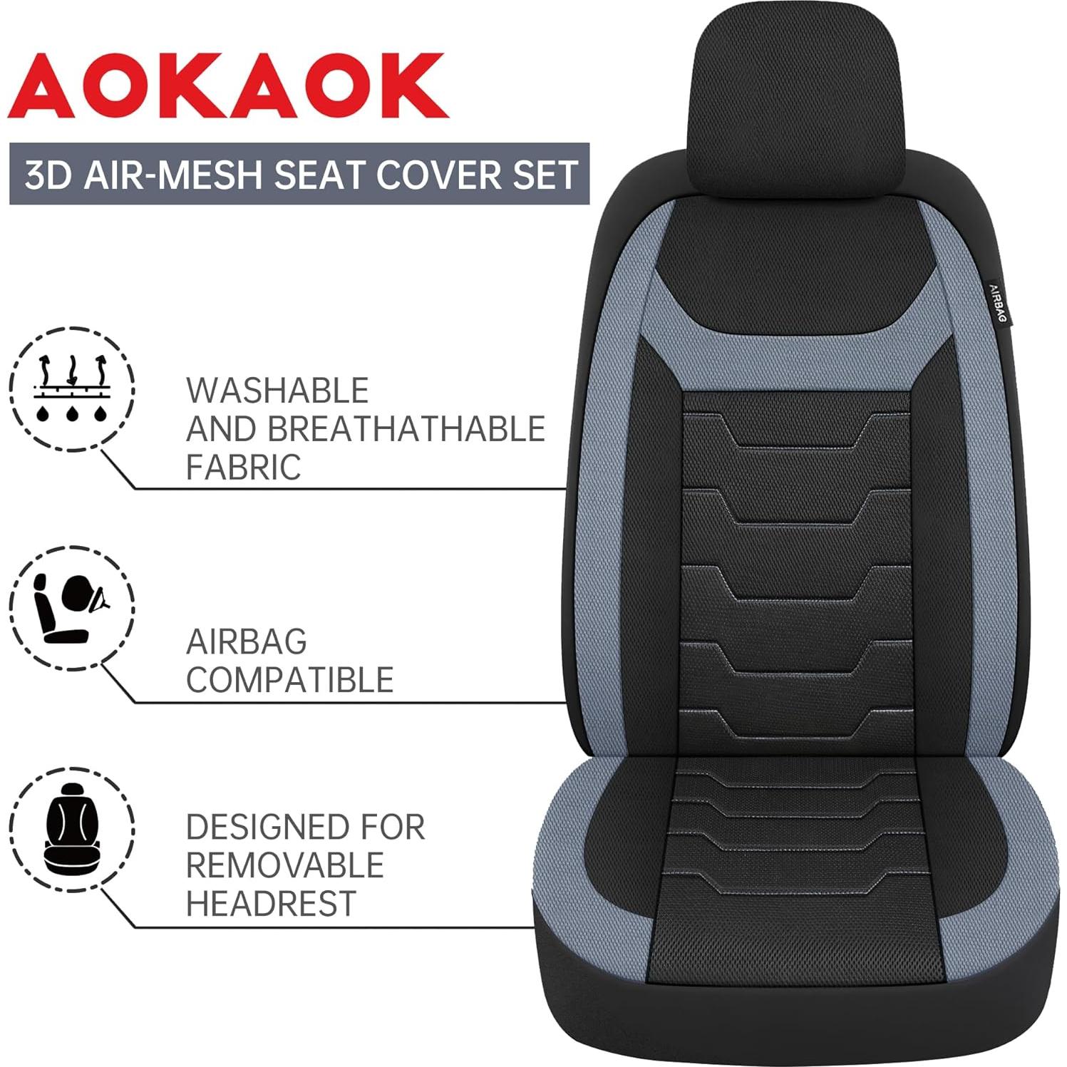 Cubiertas de Asiento de Coche AOKAOK Juego Completo Negro/Gris