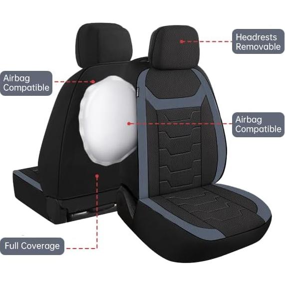 Cubiertas de Asiento de Coche AOKAOK Juego Completo Negro/Gris