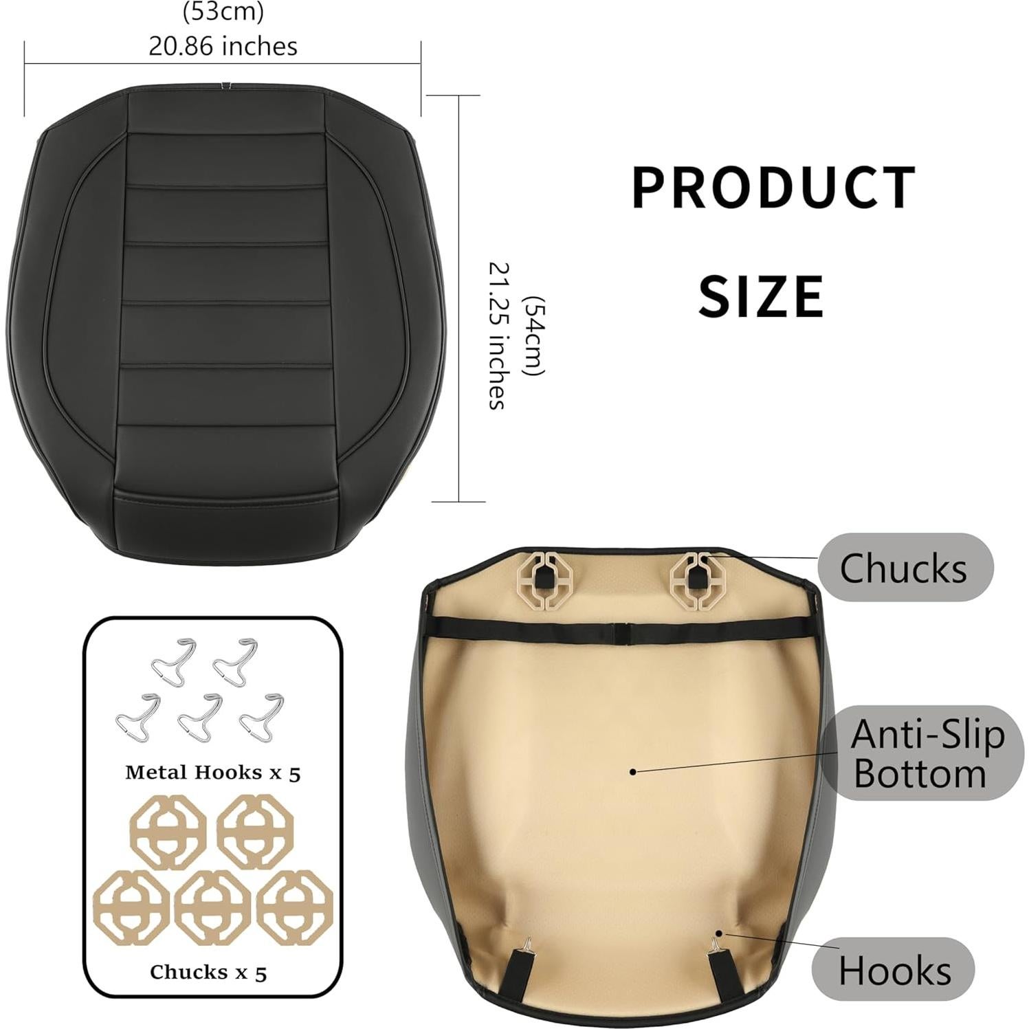 Fundas de Asiento de Coche Vankerful 2 PCS Cuero Impermeable Negro