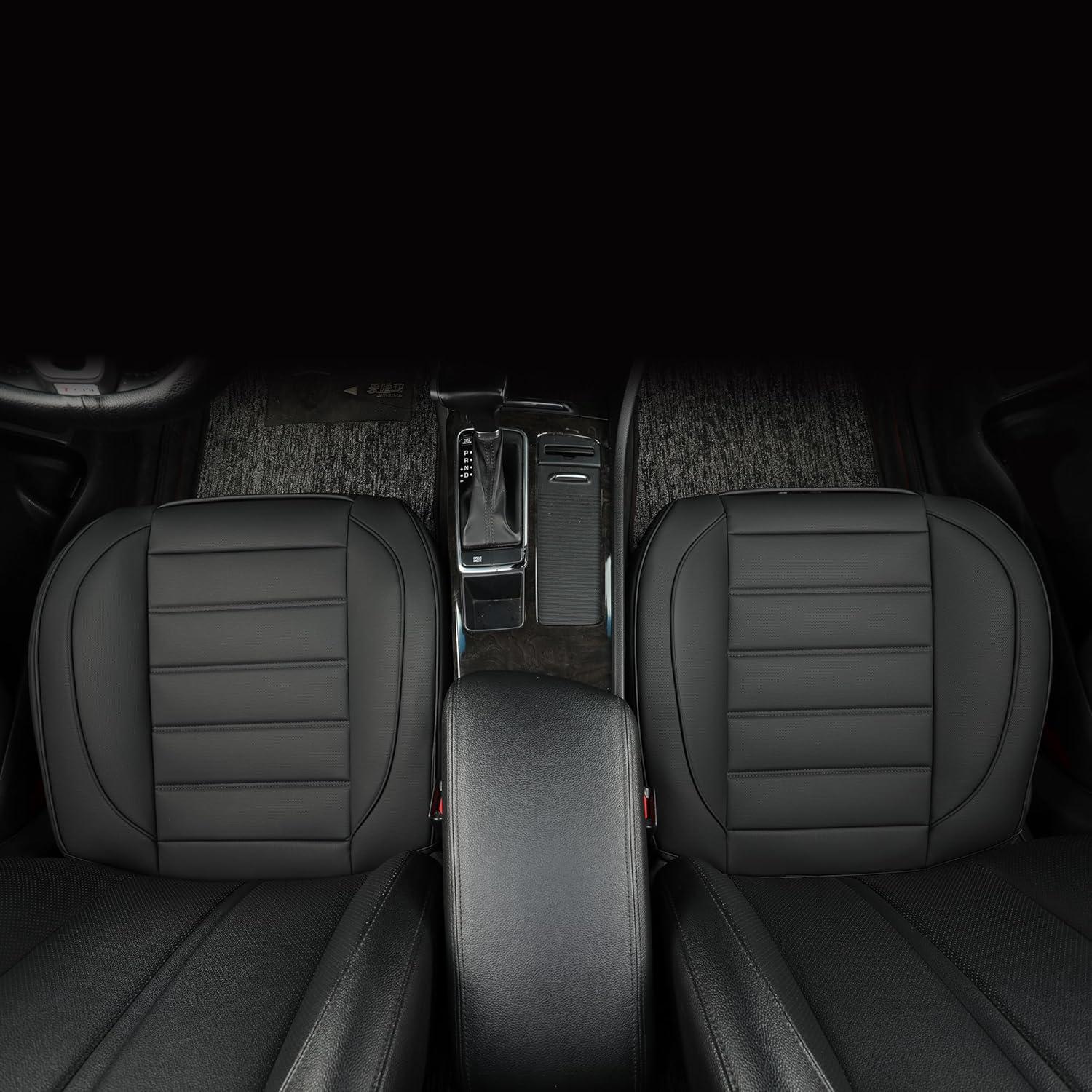 Fundas de Asiento de Coche Vankerful 2 PCS Cuero Impermeable Negro