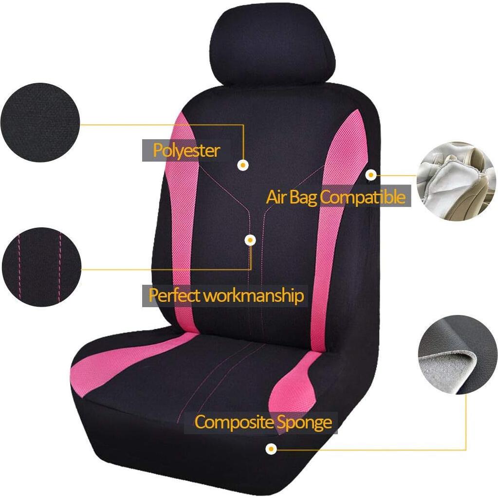 Cubiertas de Asientos de Coche Flying Banner Negro Rosa Juego Delantero
