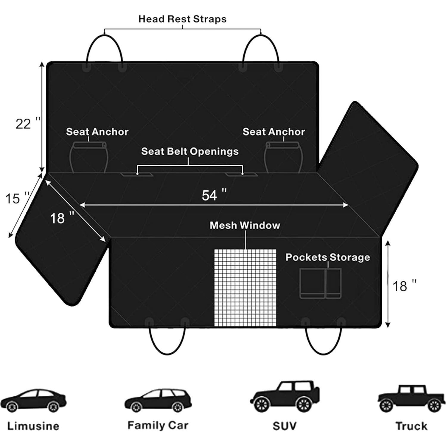 Cubierta de Asiento para Perros Femuar Negra Impermeable 137x147cm