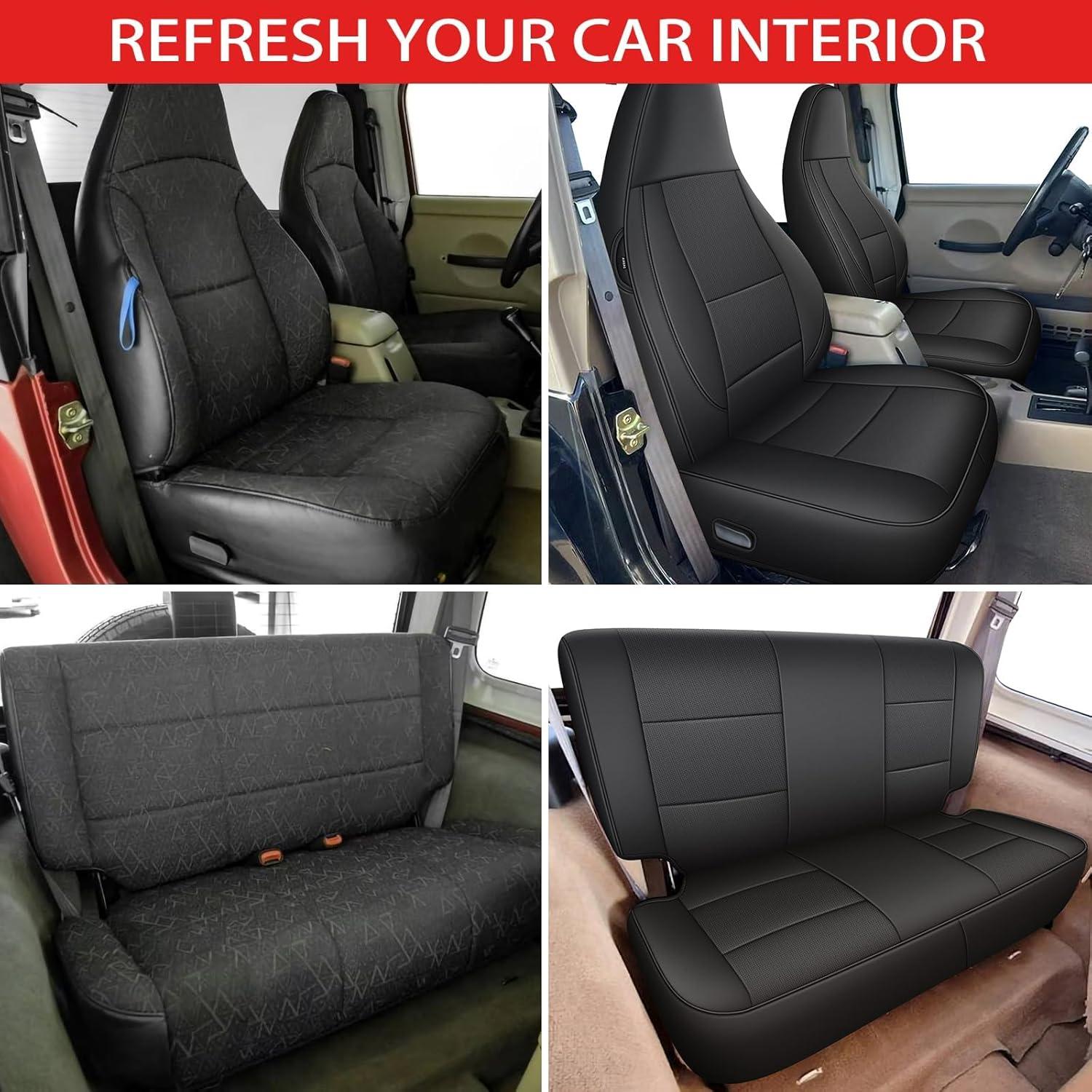 Fundas de Asiento AOMSAZTO para Jeep Wrangler YJ 1991-1995 Negro