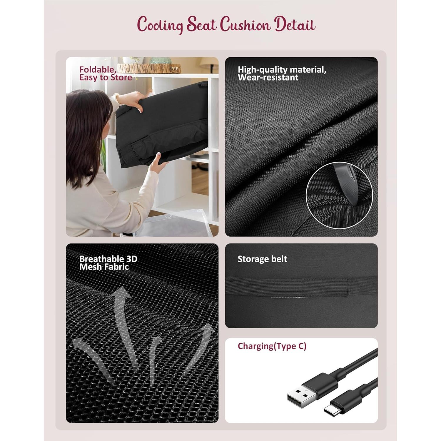 Funda de Asiento de Coche Refrigerante THERAZZAGGE USB 3 Velocidades