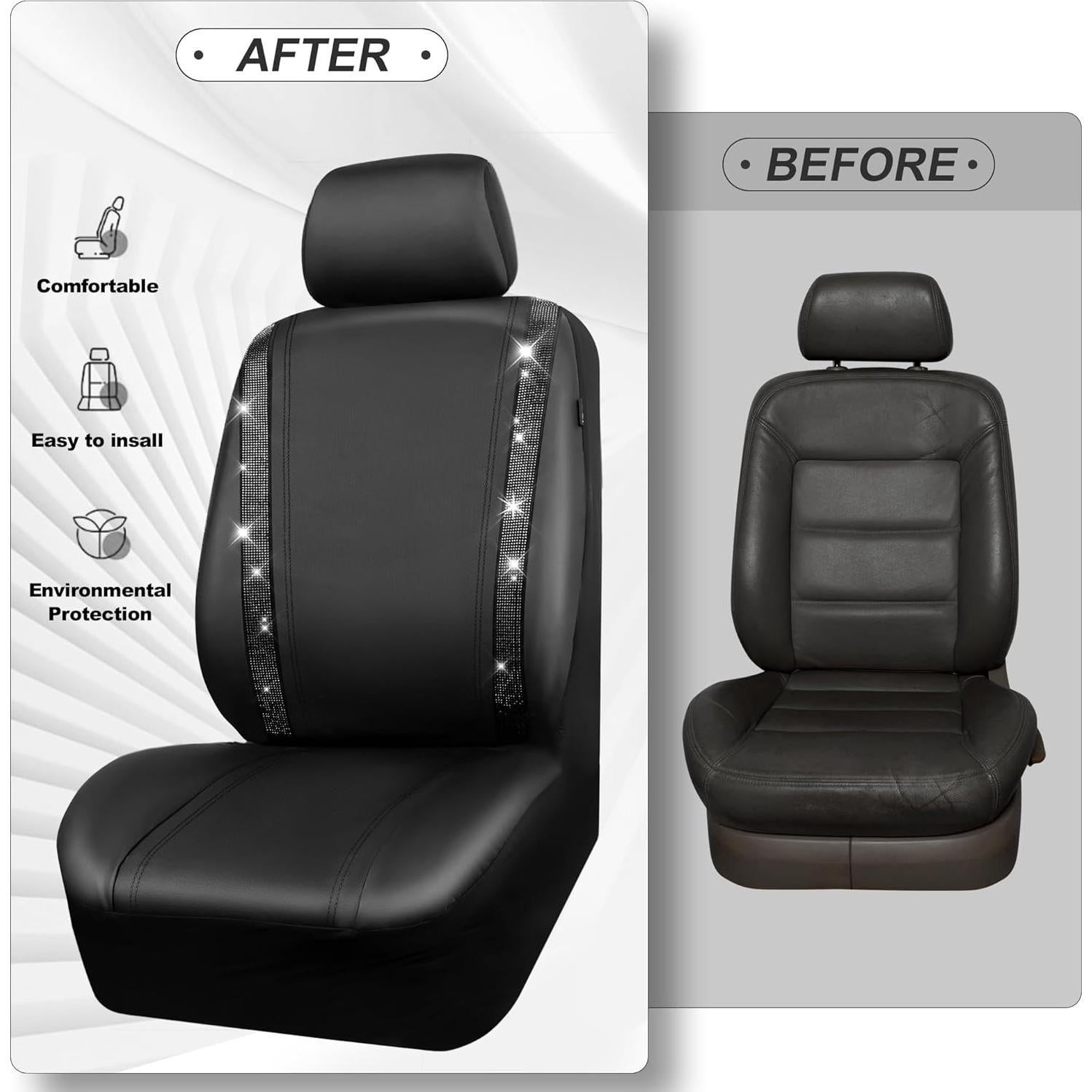 Funda de Asiento de Coche CAR PASS Negra con Brillantes 2 Pzs