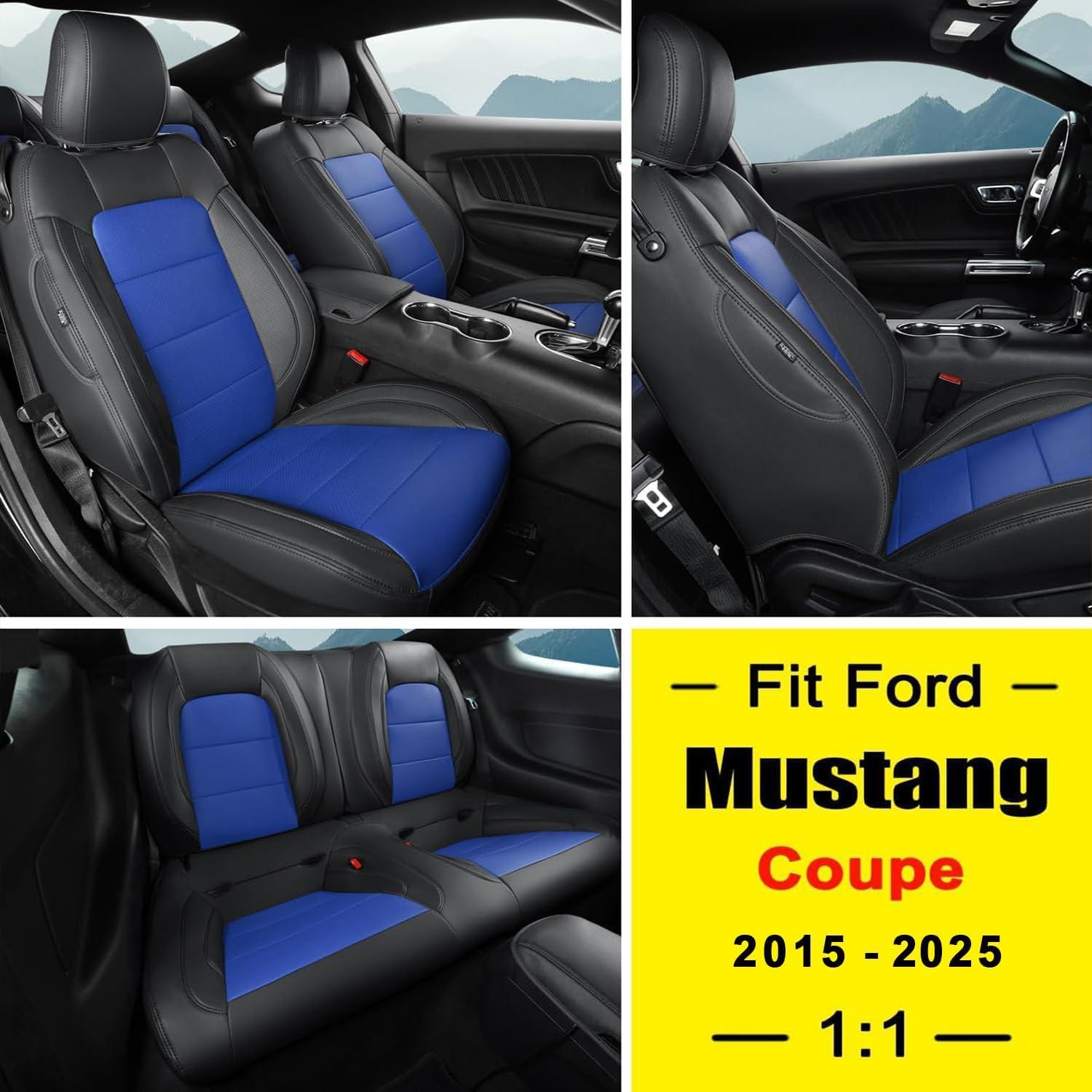 Fundas de Asiento Personalizadas GIANT PANDA para Ford Mustang 2015-2025 - Negro y Azul