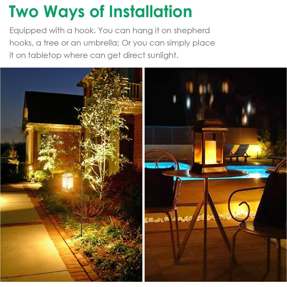 Linterna Solar TomCare de Metal con Llama Parpadeante - 2 Pzs Bronce