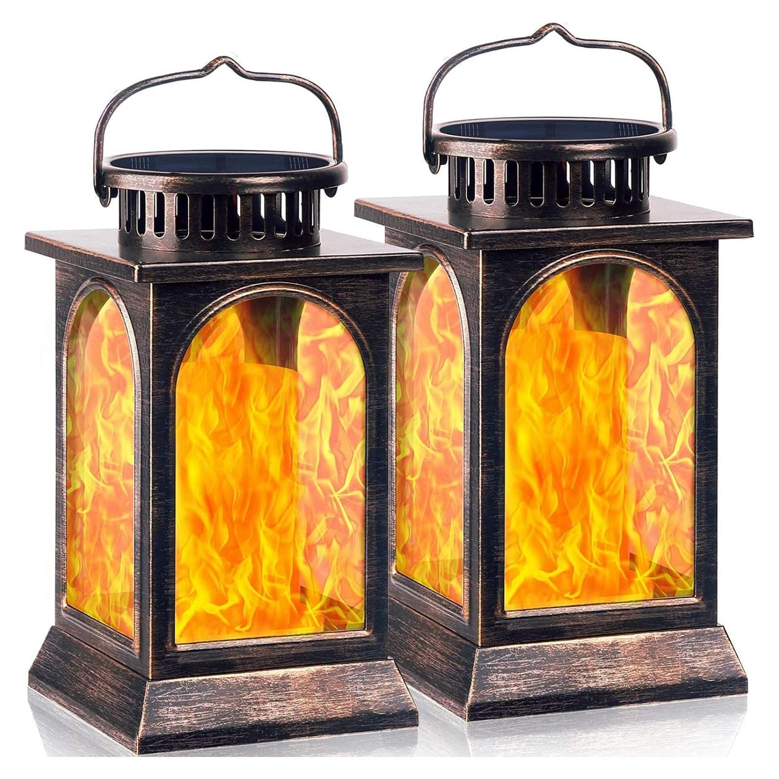 Linterna Solar TomCare de Metal con Llama Parpadeante - 2 Pzas Bronce