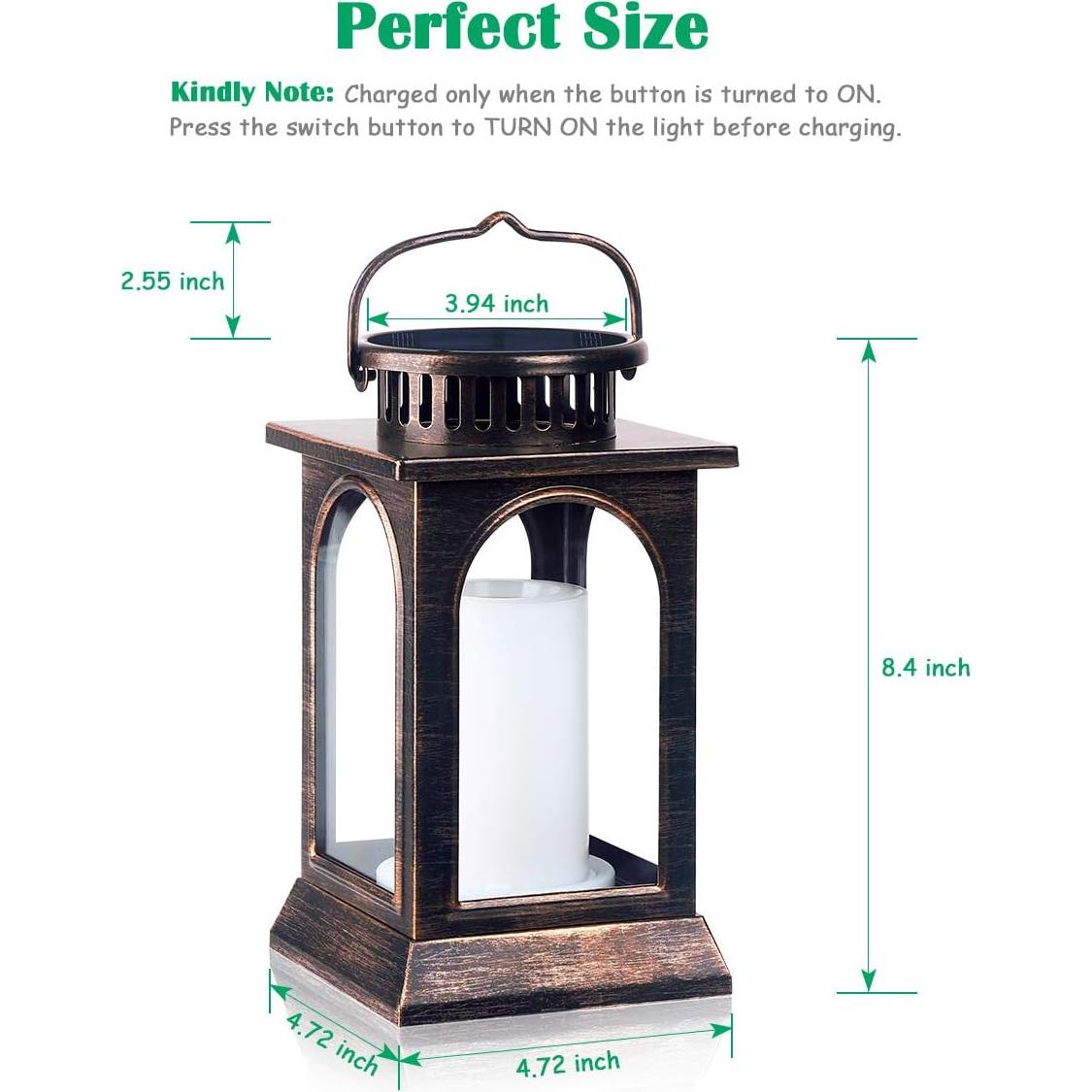 Linterna Solar TomCare de Metal con Llama Parpadeante - 2 Pzas Bronce