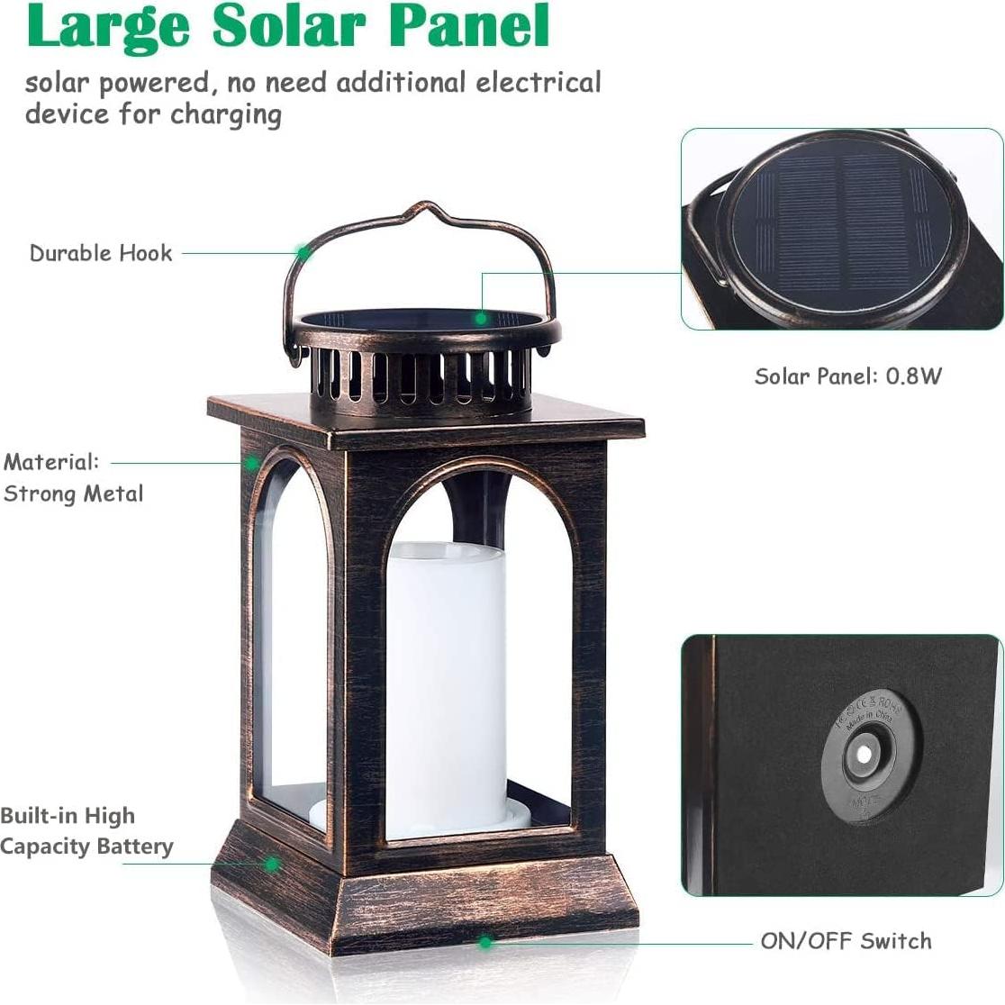 Linterna Solar TomCare de Metal con Llama Parpadeante - 2 Pzas Bronce