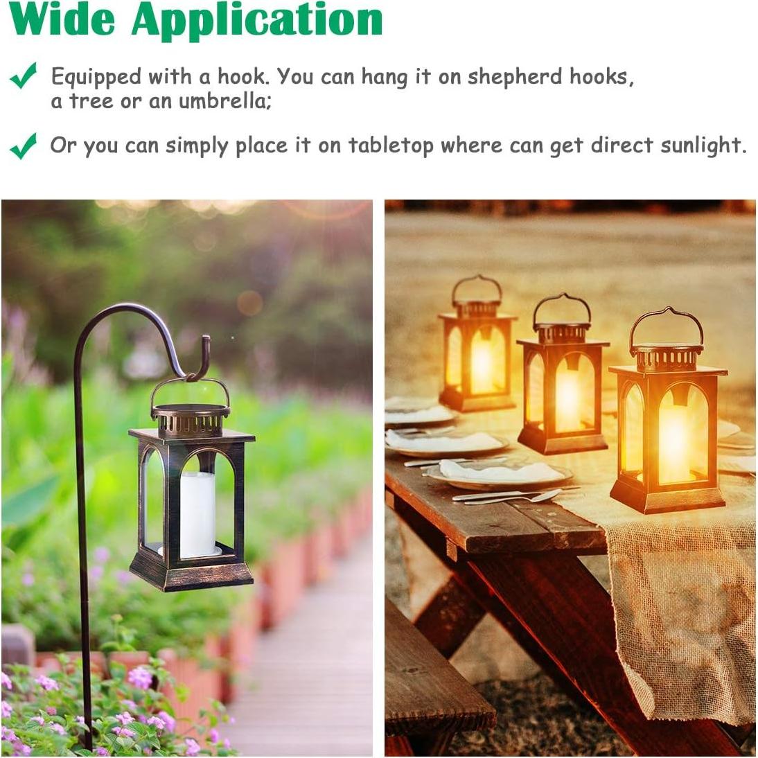 Linterna Solar TomCare de Metal con Llama Parpadeante - 2 Pzas Bronce