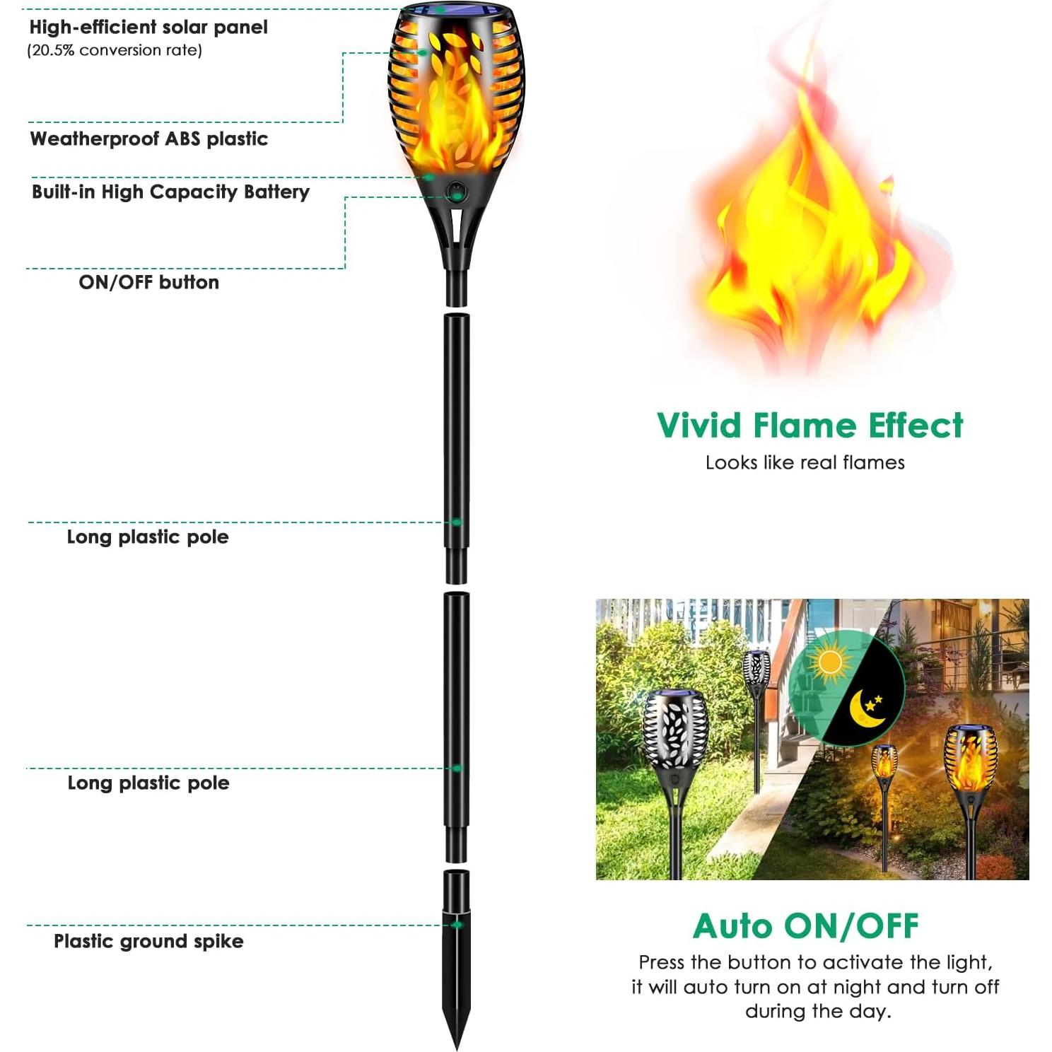 Antorchas Solares TomCare 8 Pack con Efecto Llama 62cm
