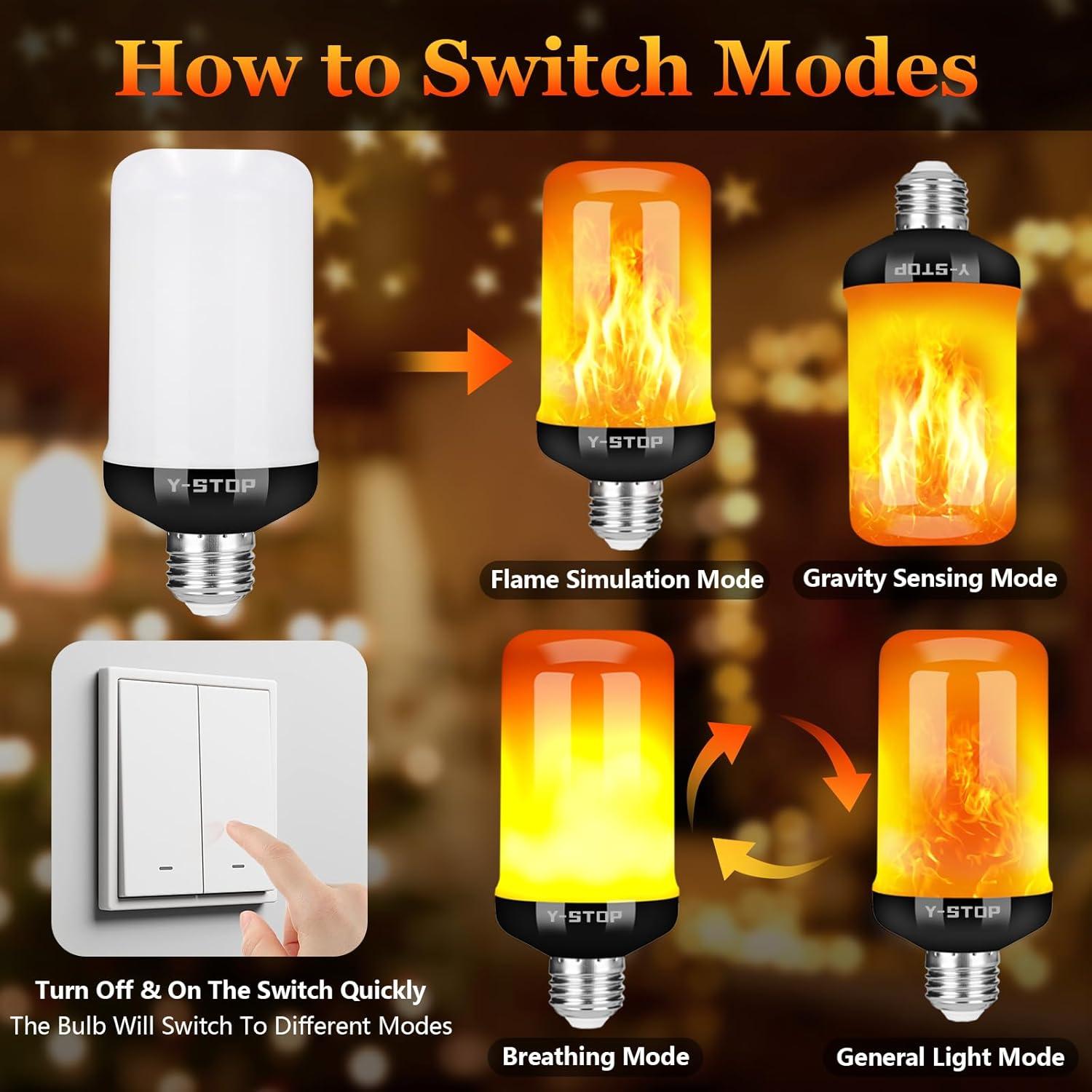 Bombillas LED de Llama Y-STOP E26 2 Paquete, 4 Modos Efecto Realista