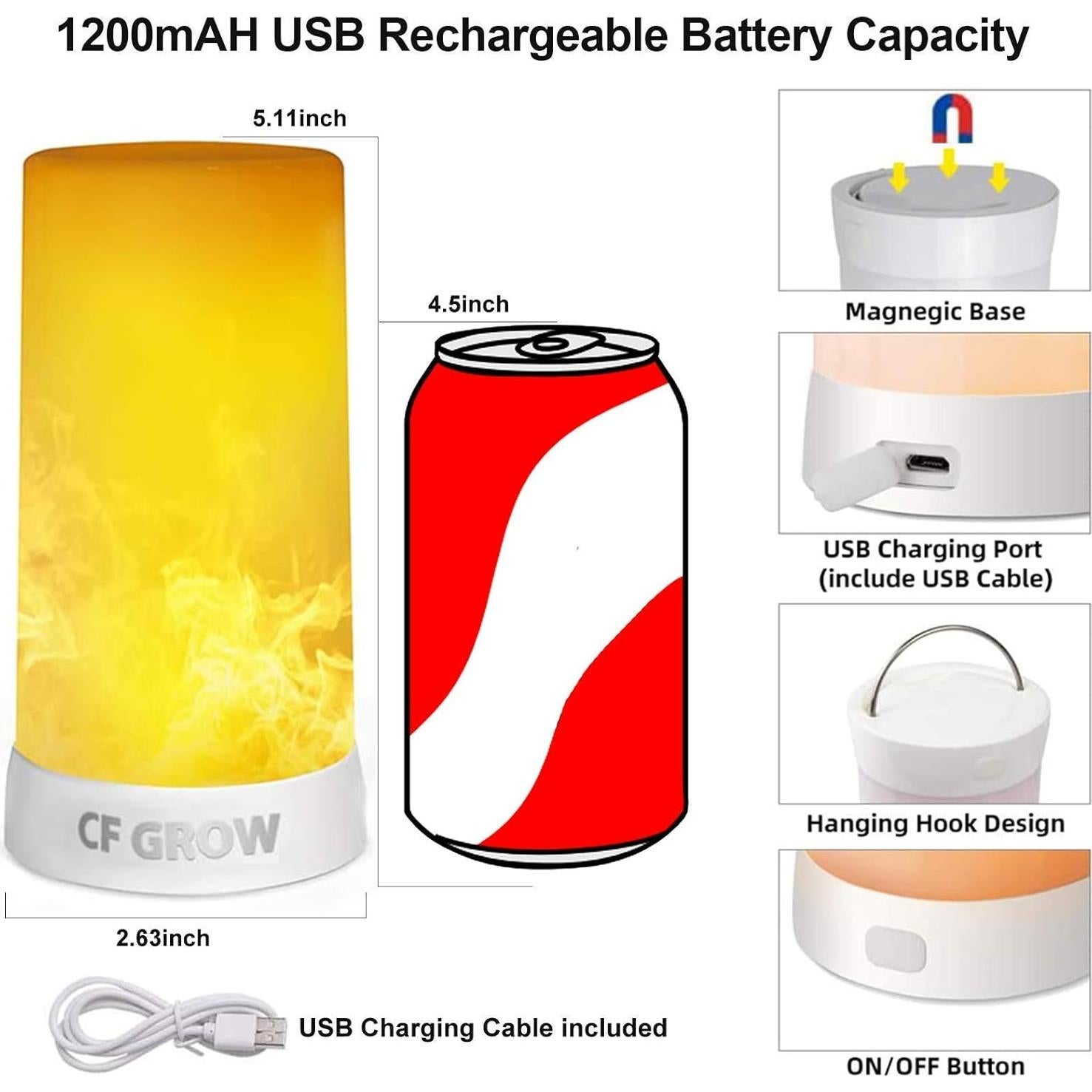 Lámpara de Llama LED CFGROW Recargable USB Impermeable 2PCS
