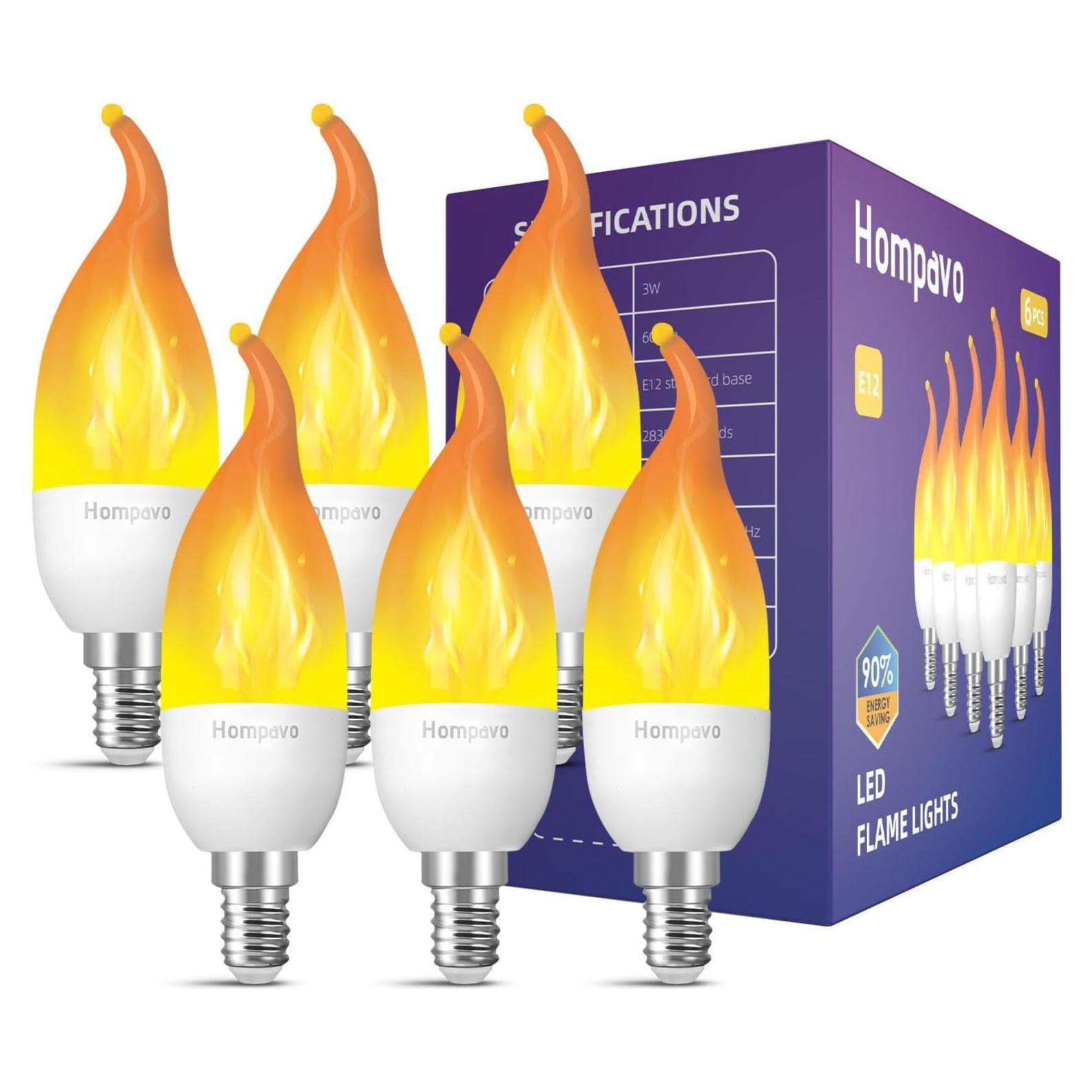 Bombillas LED de Llama Hompavo E12 6 Pzas 3 Modos Decorativas