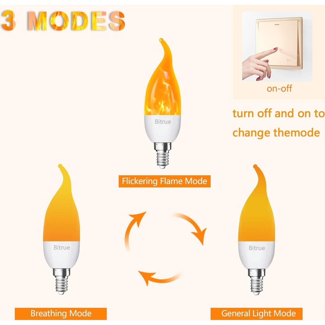 Bombilla LED de Llama Bitrue E12 - 3 Modos, 2 Paquete