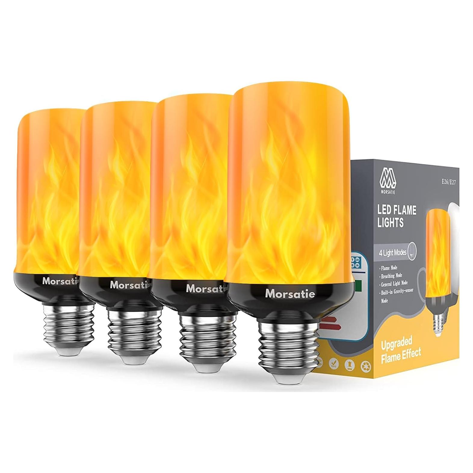 Bombillas LED de Llama Morsatie E26, Paquete de 4, Efecto Fuego