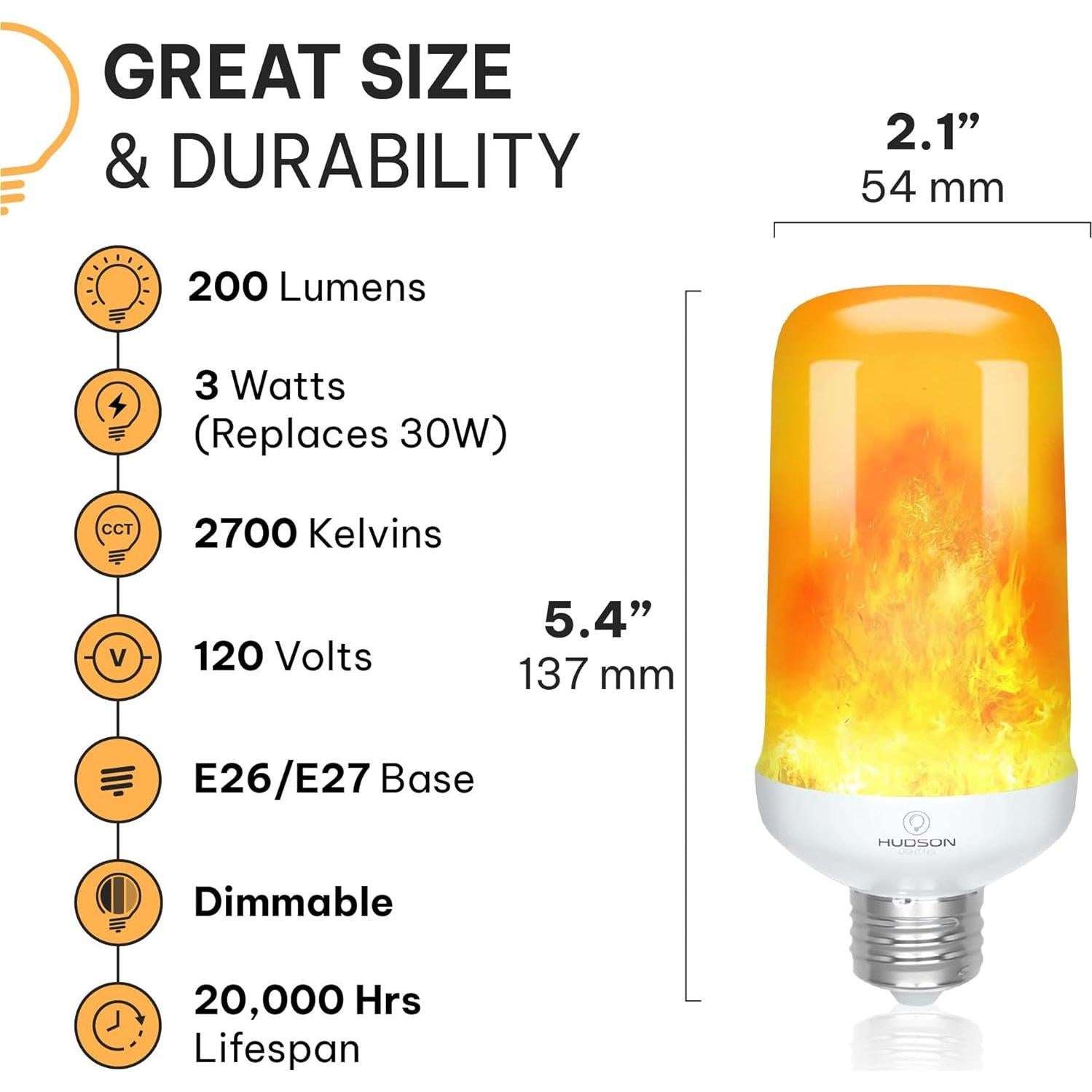 Bombillas LED E26/E27 Hudson - Efecto Llama Naranja 3W - Paquete de 2