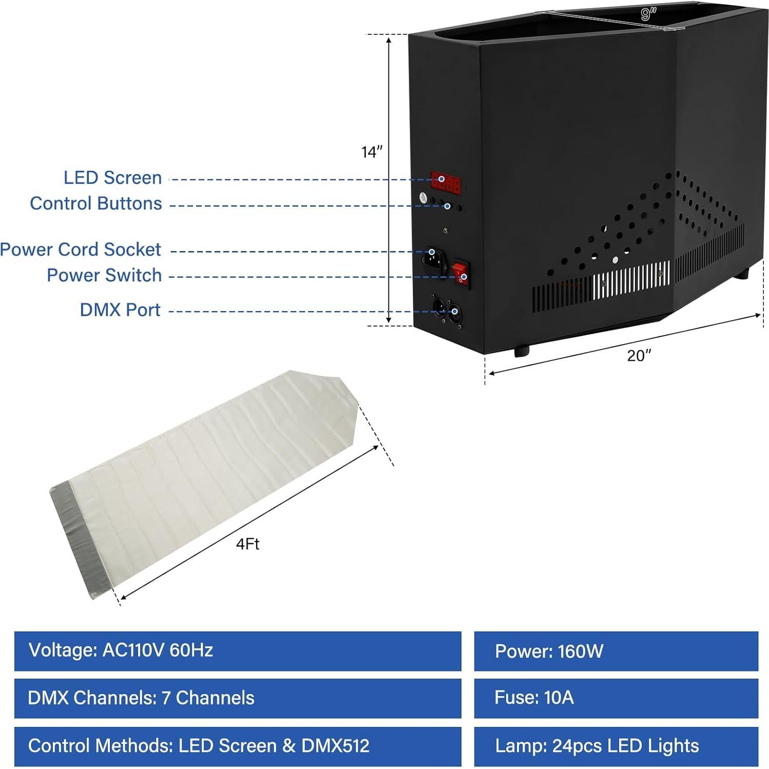 Lámpara de Fuego Artificial TCFUNDY 24 LED RGB 1.2m DMX