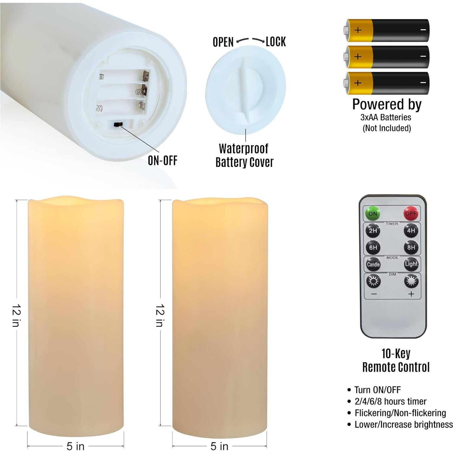 Velas LED Flameless Impermeables Yongmao 30.5 cm Juego de 2