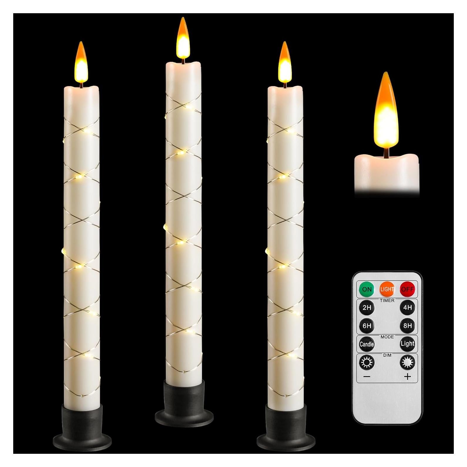 Juego de 3 Velas LED Sin Llama Da by 9.6" con Control Remoto