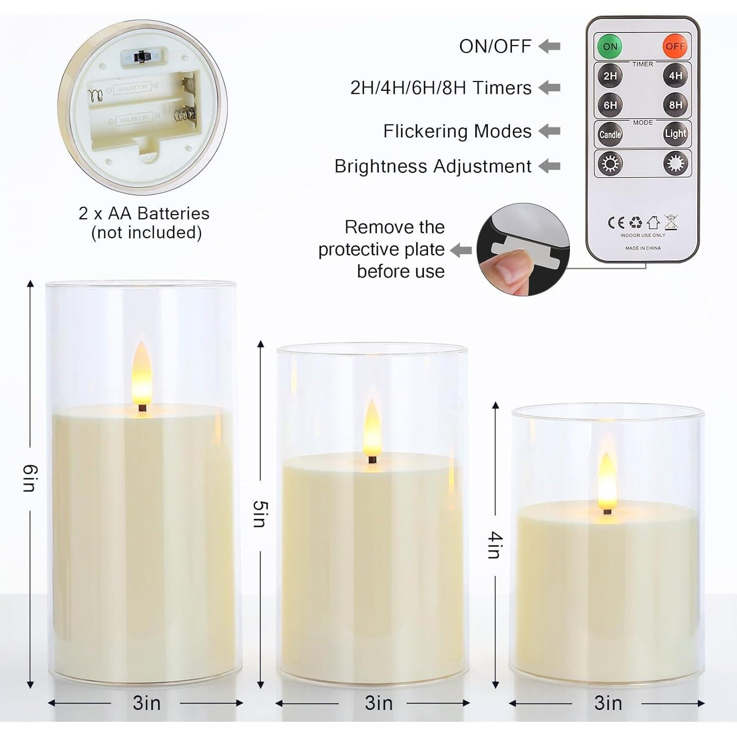 Velas LED Sin Llama SNUGBLAKI 3 Piezas con Control Remoto