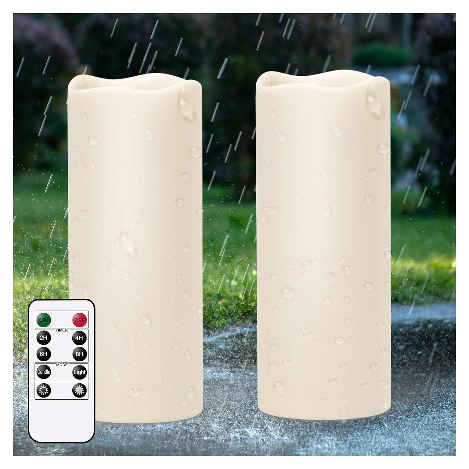 Velas LED Grandes Impermeables Lasumora 10x4" con Temporizador