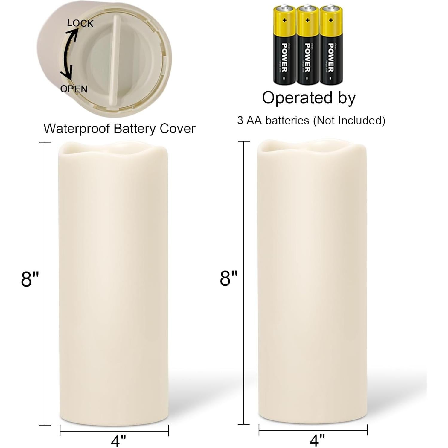 Velas LED Grandes Impermeables Lasumora 10x4" con Temporizador