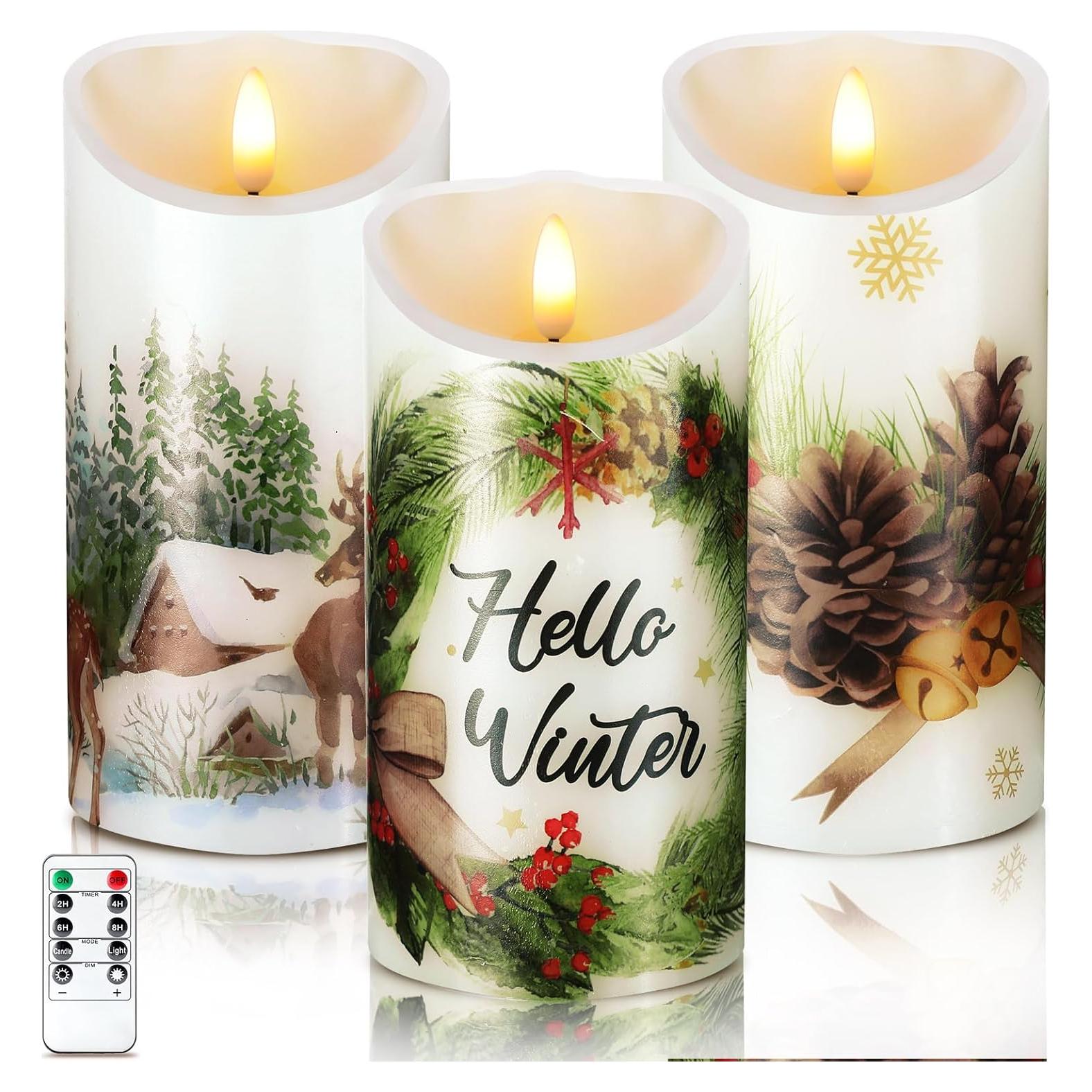 Velas LED Decorativas ROCEEI 3 Pcs Estilo Bosque 15 cm