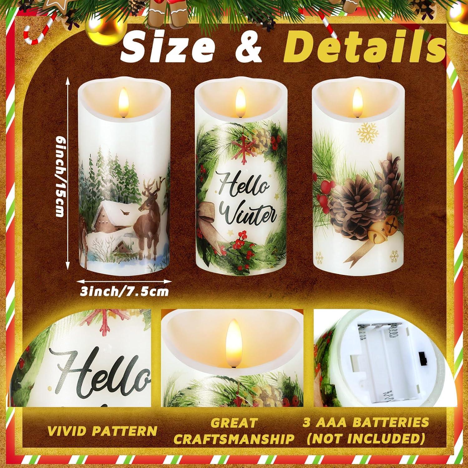 Velas LED Decorativas ROCEEI 3 Pcs Estilo Bosque 15 cm