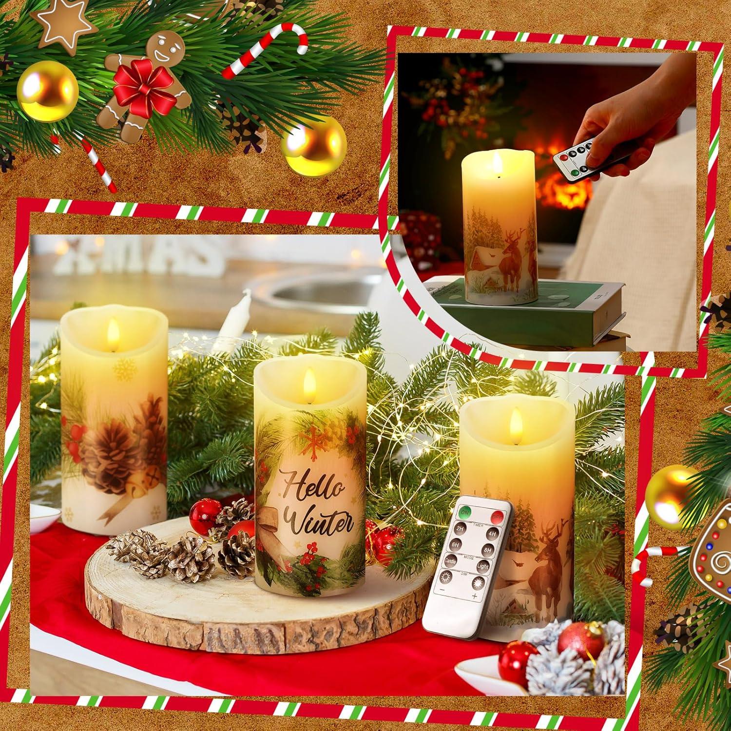 Velas LED Decorativas ROCEEI 3 Pcs Estilo Bosque 15 cm