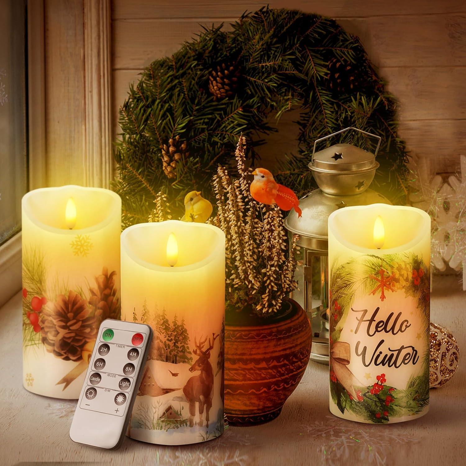 Velas LED Decorativas ROCEEI 3 Pcs Estilo Bosque 15 cm