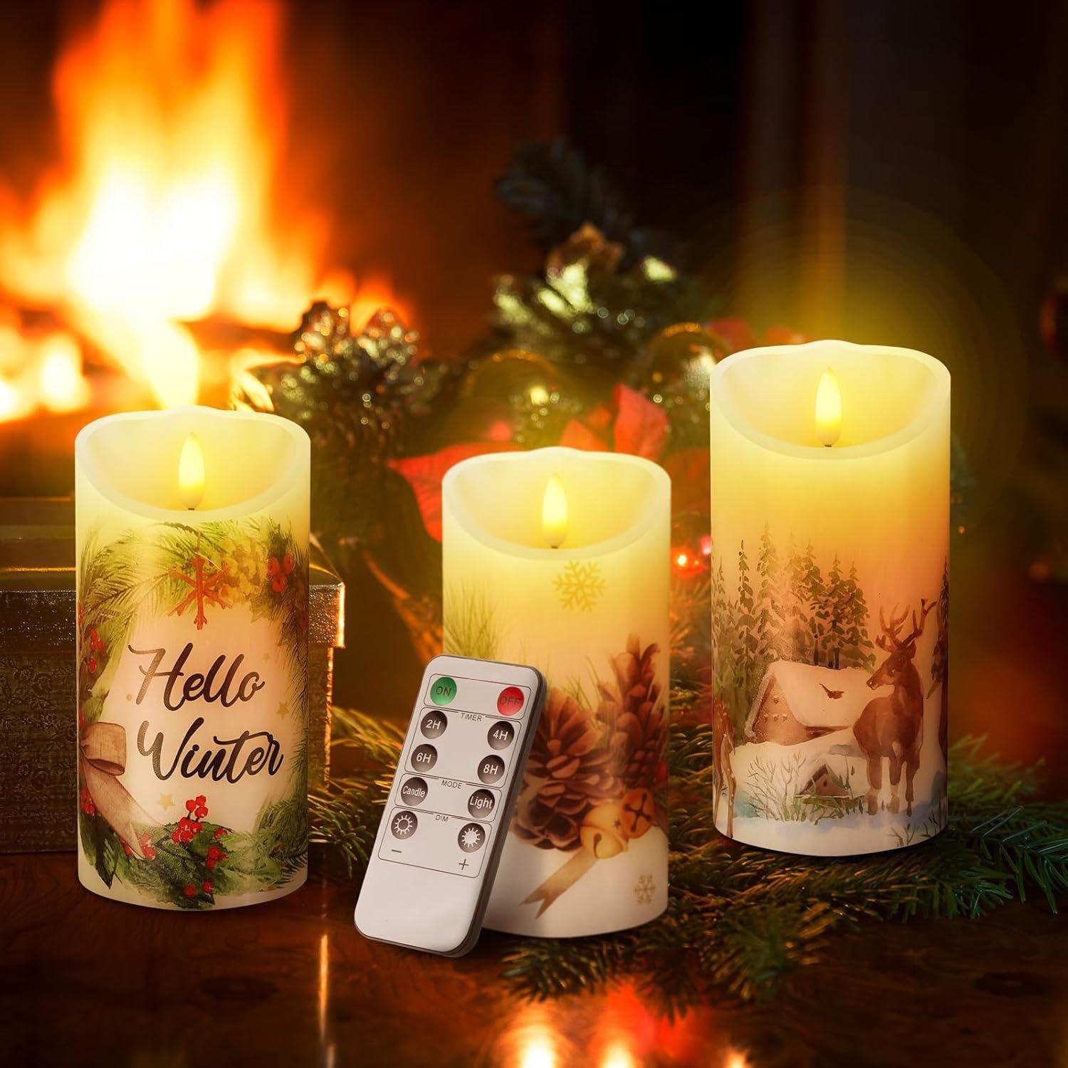 Velas LED Decorativas ROCEEI 3 Pcs Estilo Bosque 15 cm