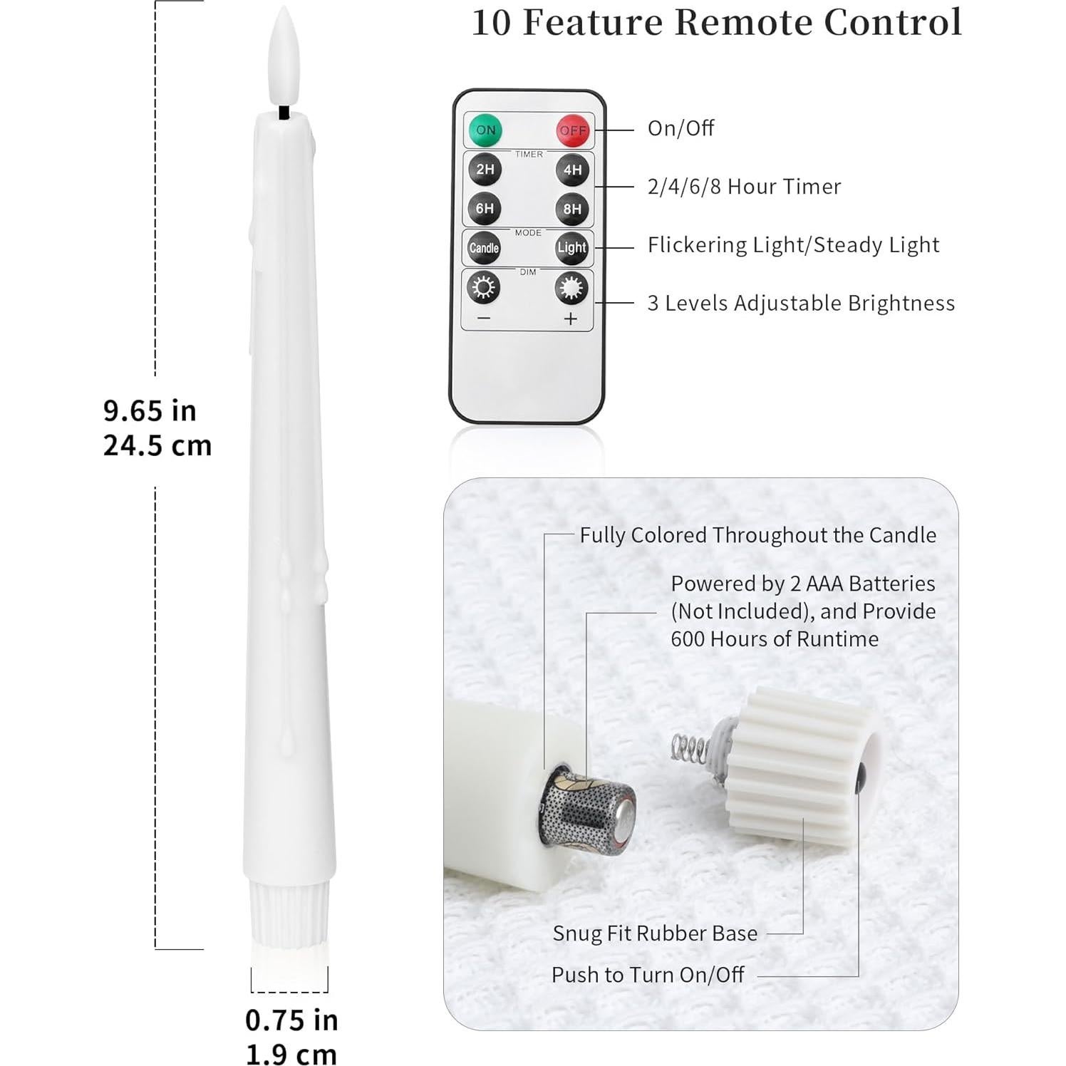 Velas LED Sin Llama Stmarry 24.5 cm con Control Remoto - Paquete de 3