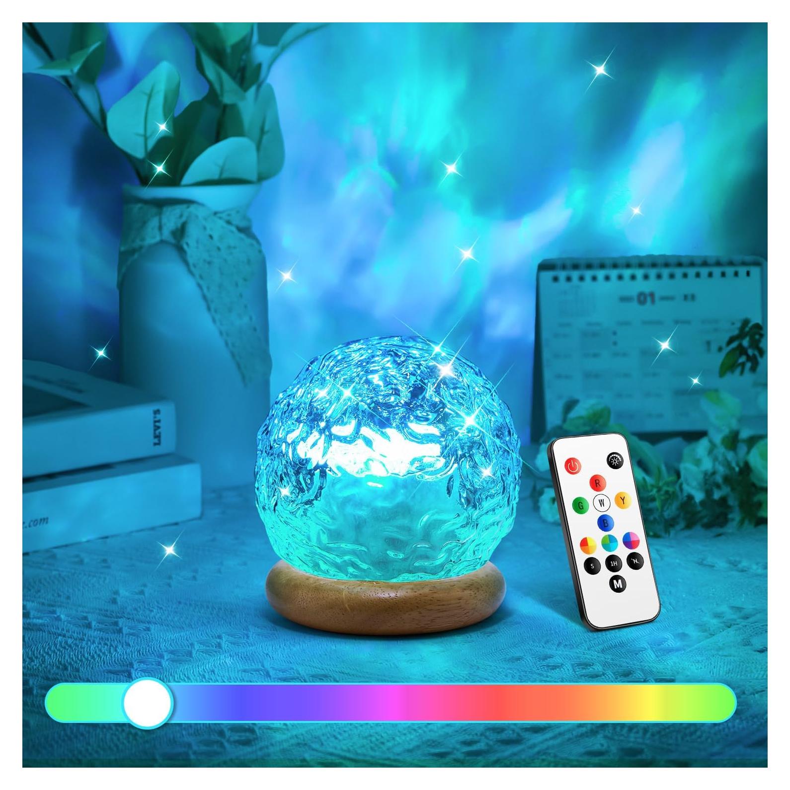 Lámpara de Cristal Proyector Oceánico 18 Colores con Control Remoto