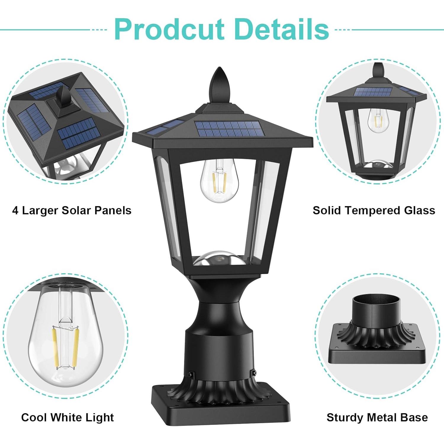 Luz de Poste Solar Greluna 3000K IP65 para Jardín y Patio