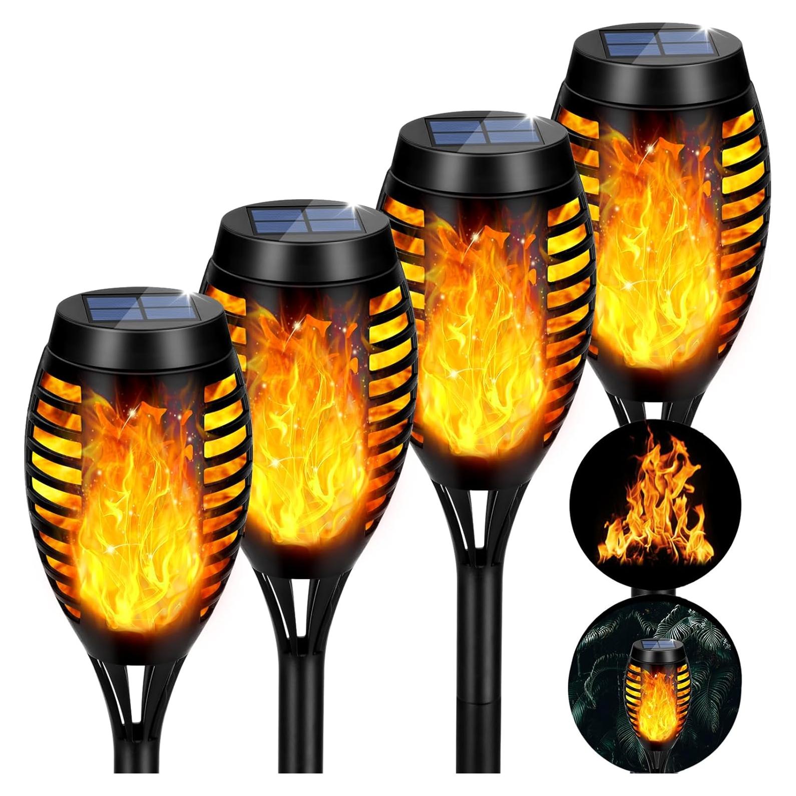 Luces Solares Exteriores AOUNQ, Paquete de 4 Antorchas Tiki LED