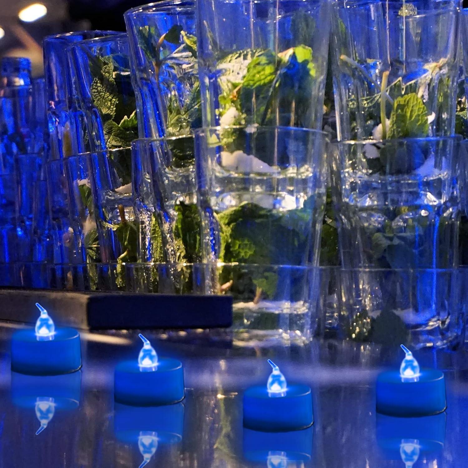 LANKER 24 Velas LED Tealight Sin Llama Azules para Decoración