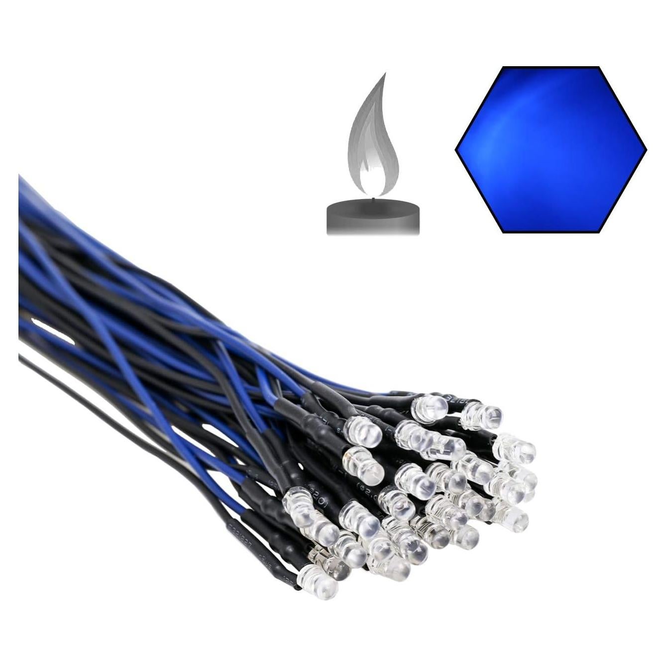 30 Luces LED Azules Parpadeantes 3mm EDGELEC 12V Pre Cableadas