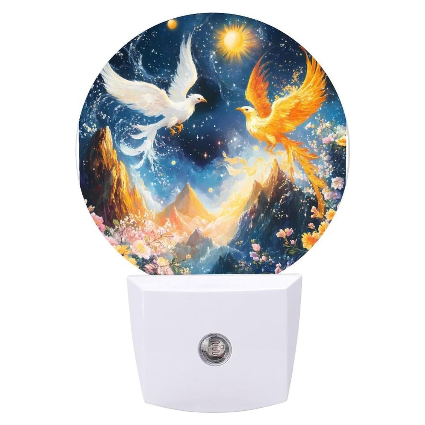 Phoenixs Flame Bird Flying to The Sky LED Night Light Plug Into Wall with Sensor for Room Bedroom Bathroom Hallway 11.2x5x7.5cm