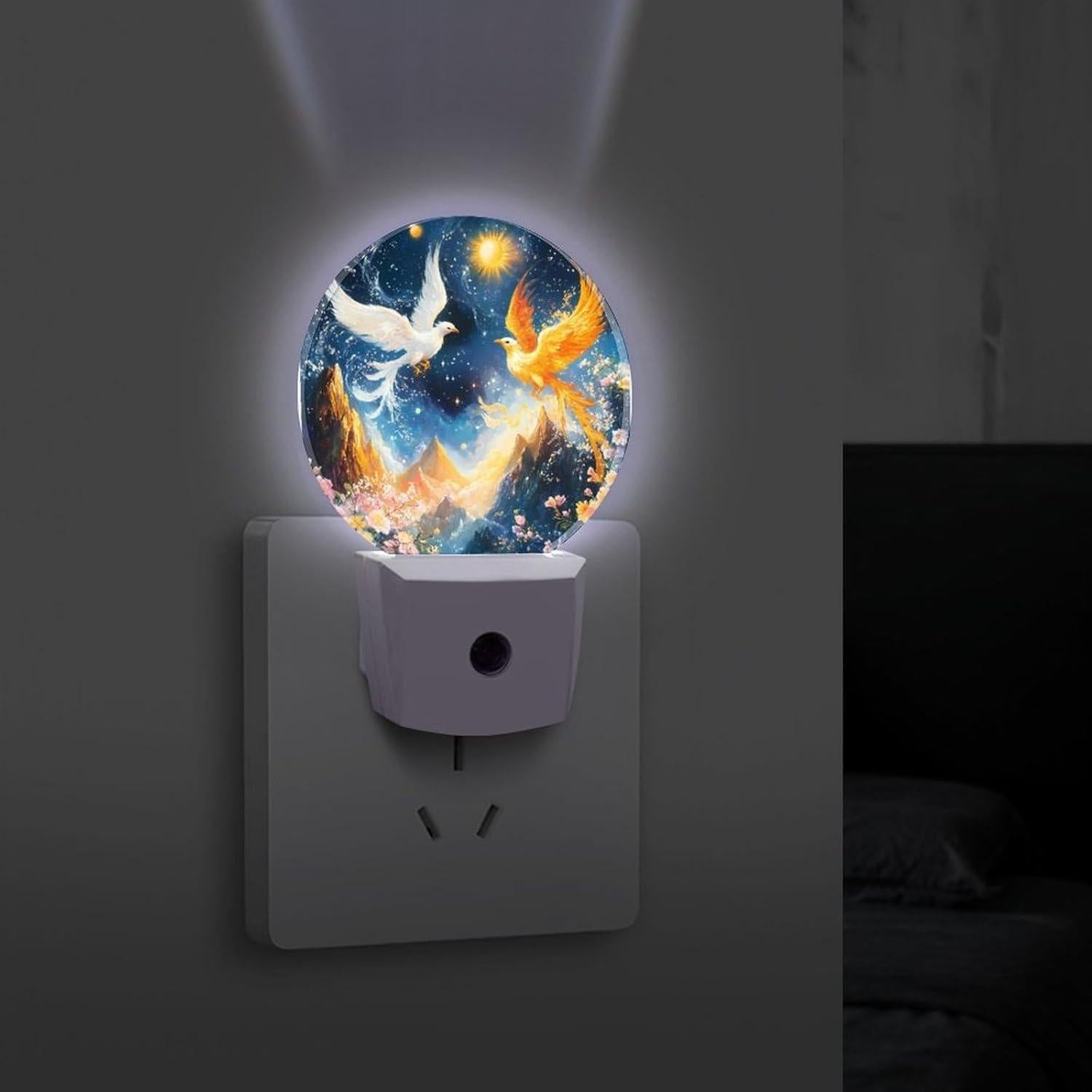 Phoenixs Flame Bird Flying to The Sky LED Night Light Plug Into Wall with Sensor for Room Bedroom Bathroom Hallway 11.2x5x7.5cm