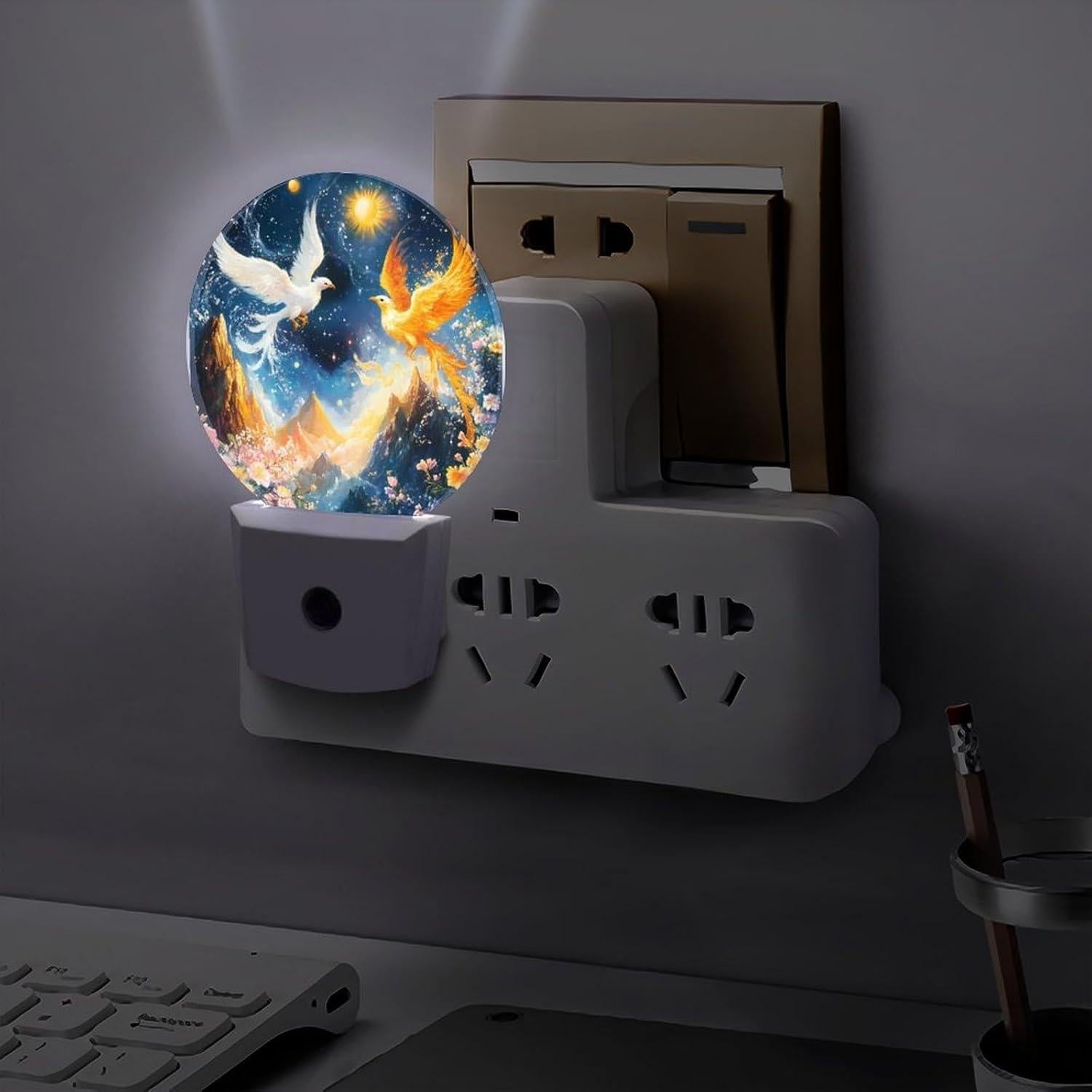Phoenixs Flame Bird Flying to The Sky LED Night Light Plug Into Wall with Sensor for Room Bedroom Bathroom Hallway 11.2x5x7.5cm