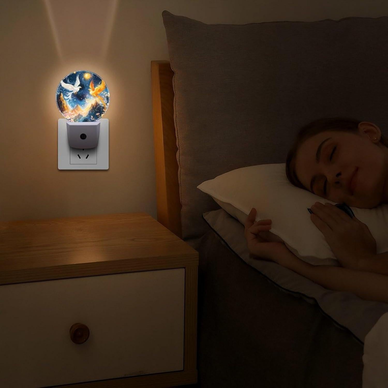 Phoenixs Flame Bird Flying to The Sky LED Night Light Plug Into Wall with Sensor for Room Bedroom Bathroom Hallway 11.2x5x7.5cm