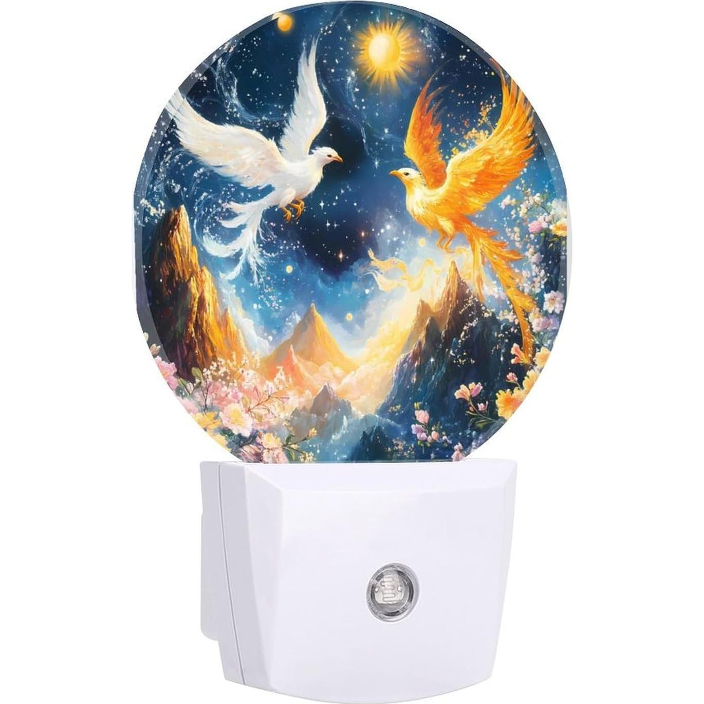 Phoenixs Flame Bird Flying to The Sky LED Night Light Plug Into Wall with Sensor for Room Bedroom Bathroom Hallway 11.2x5x7.5cm