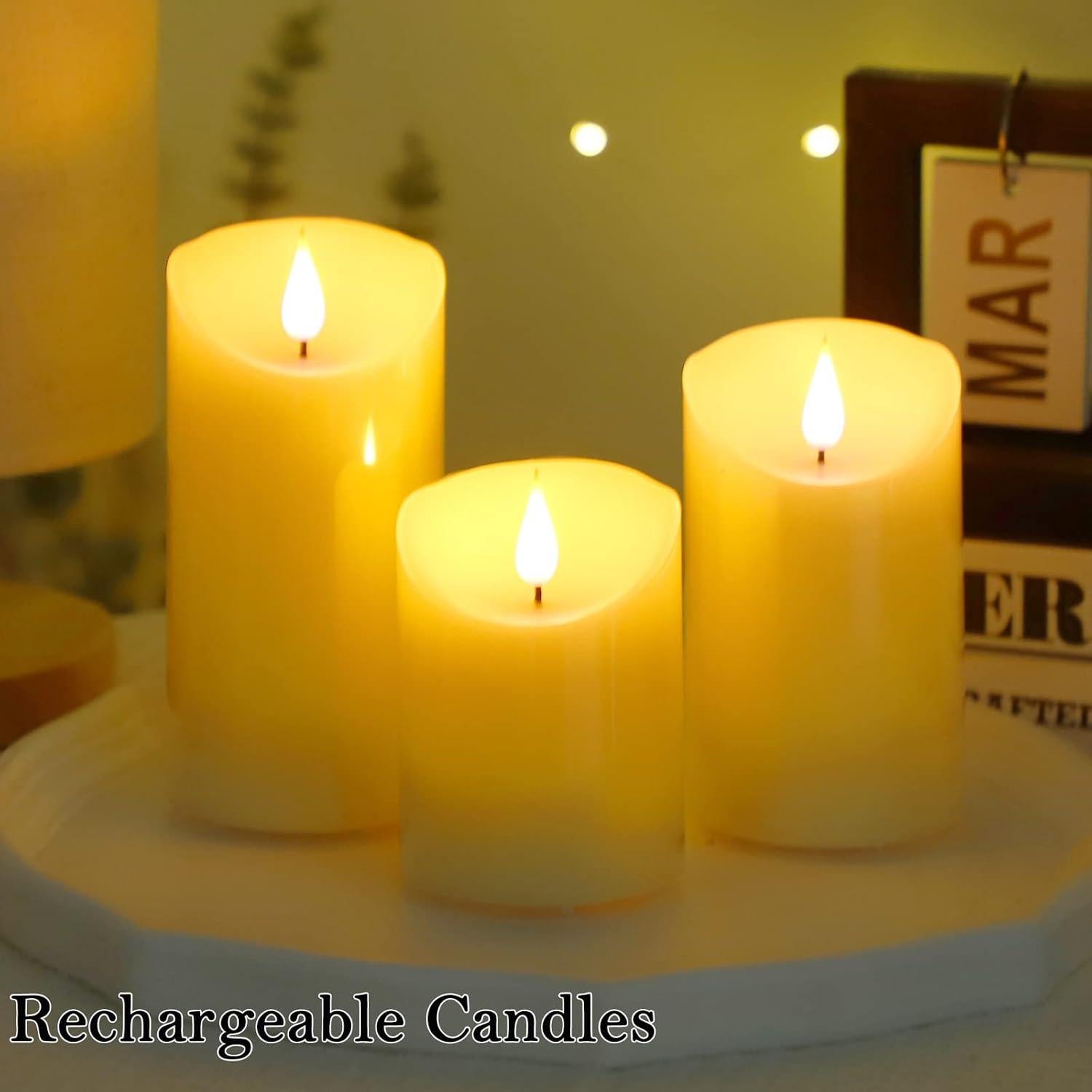 Velas LED Recargables Lezonic con Control Remoto y Temporizador - 3 Piezas