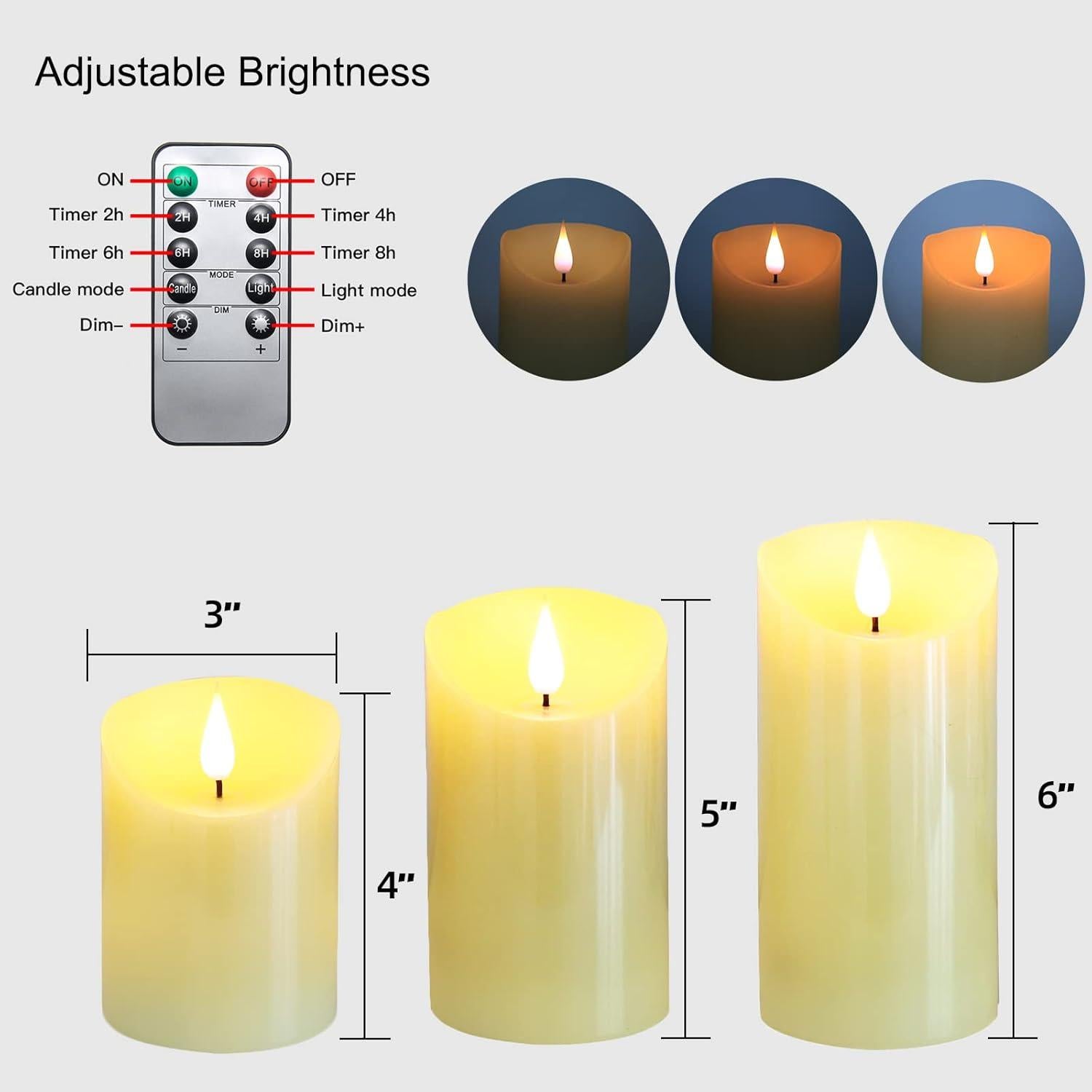 Velas LED Recargables Lezonic con Control Remoto y Temporizador - 3 Piezas